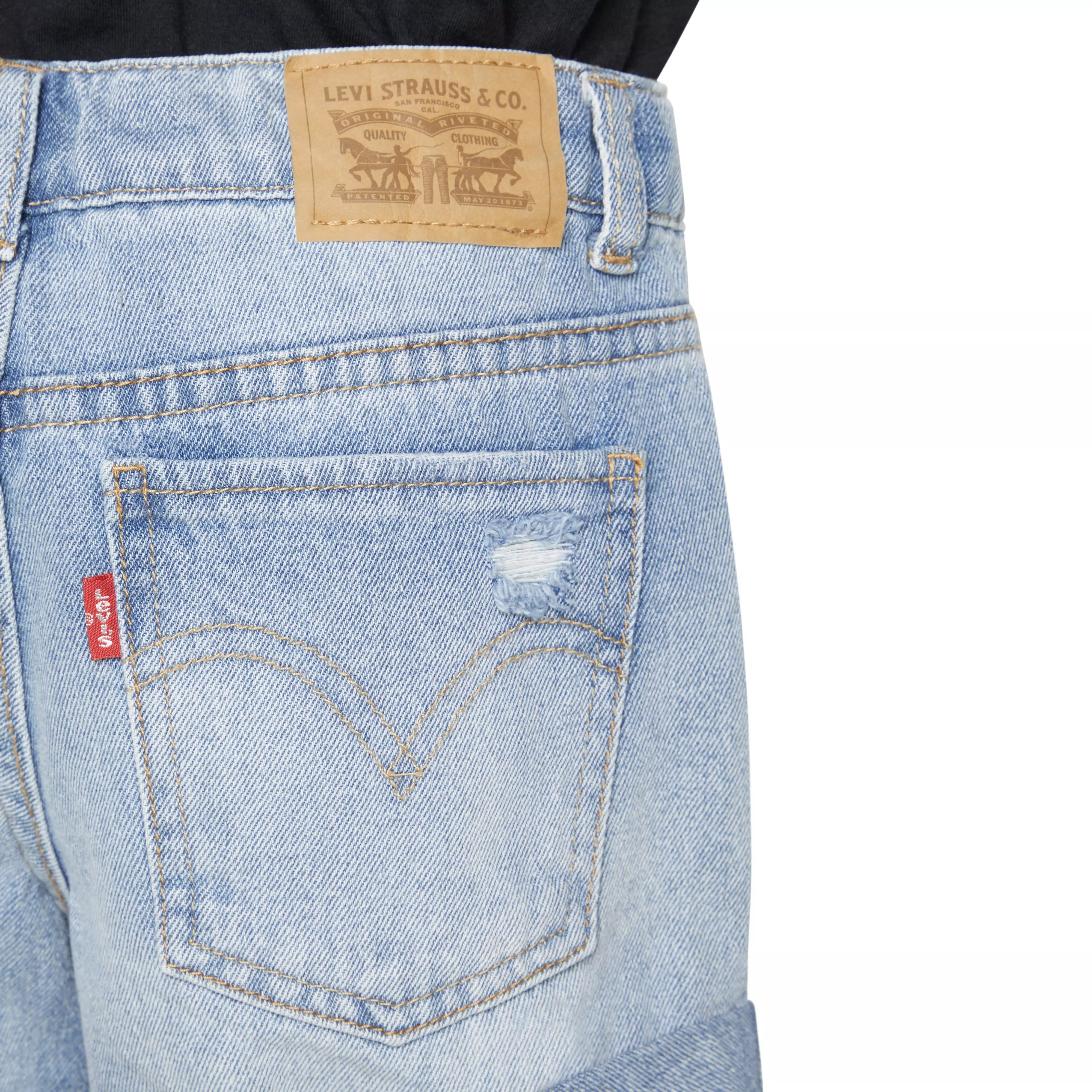 Levi's Big Girls' Girlfriend Fit Light Blue Roll-Up Wash Denim Shorty Shorts - AS SHOWN