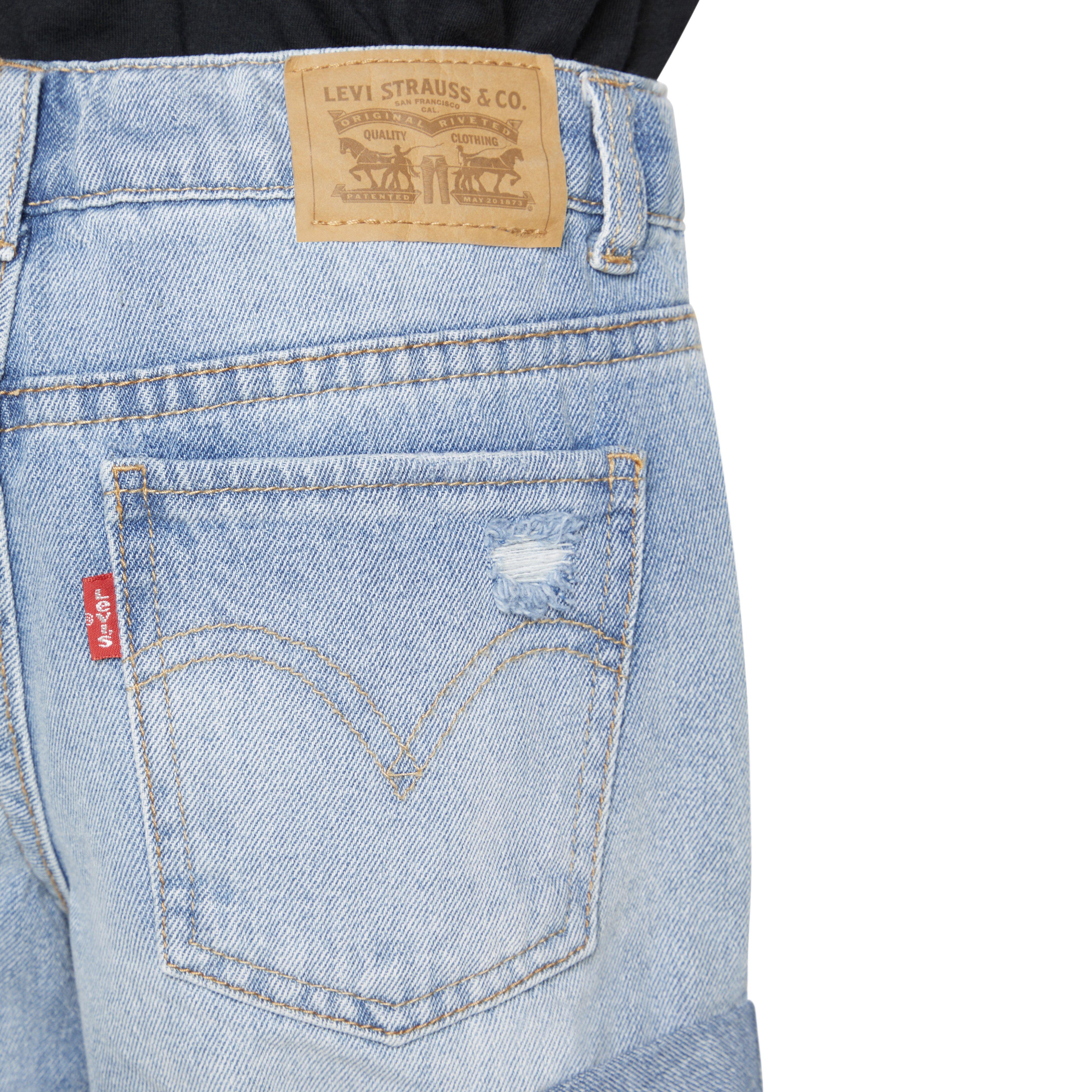 Levi's Girlfriend Fit Roll-Up Big Girls' Light Blue Wash Denim Shorty Shorts