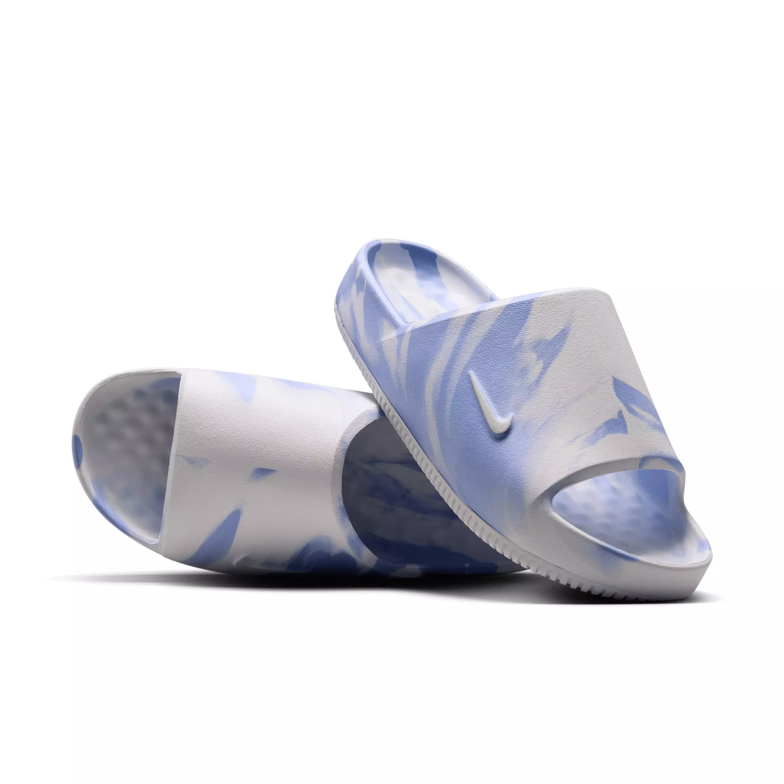 Nike Calm 2.0 Marbled "Summit White/Football Grey/Aluminum" Women's Slide - WHITE/GREY/ALUMINUM