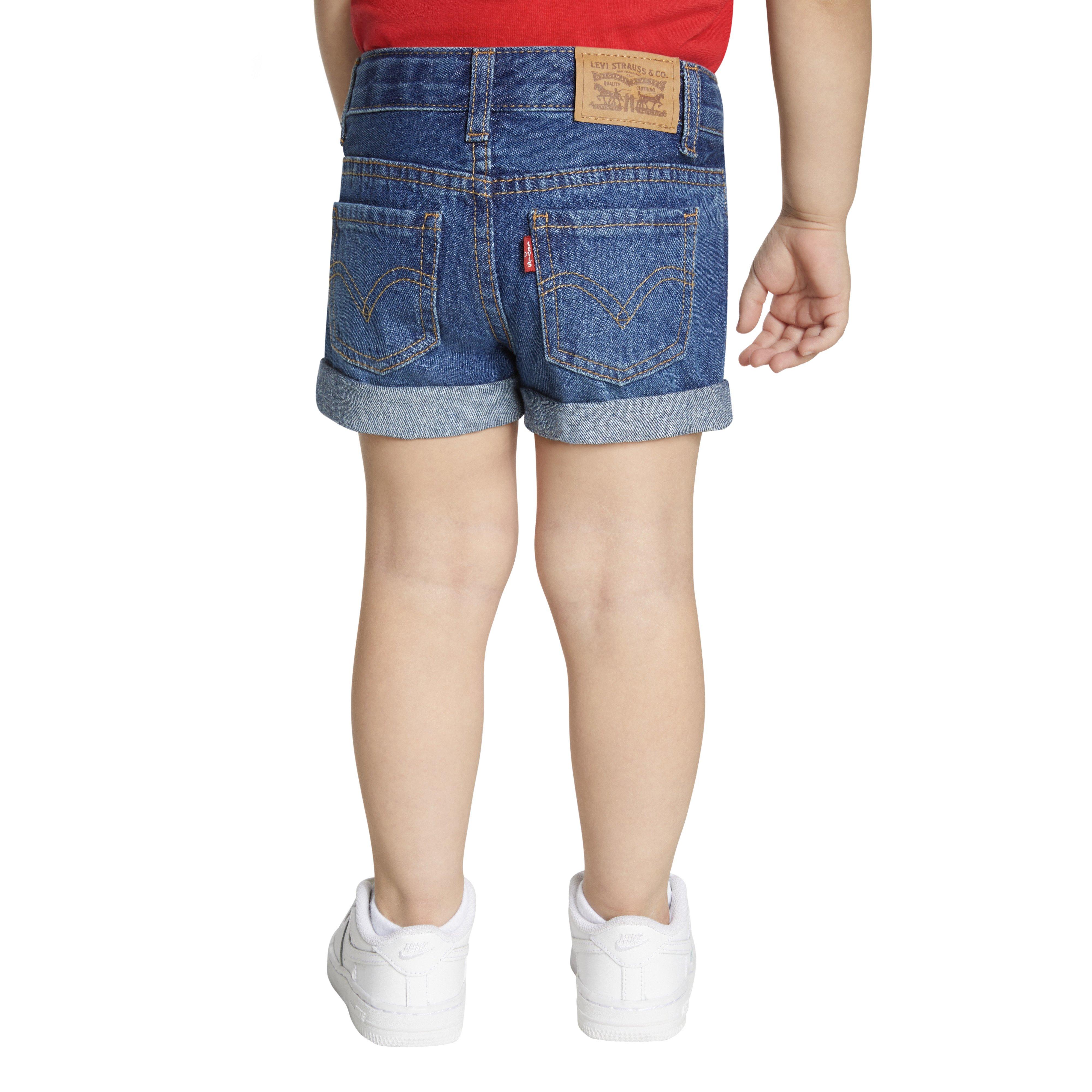 Levi's Girlfriend Fit Roll-Up Toddler Girls' Medium Blue Wash Denim Shorty Shorts