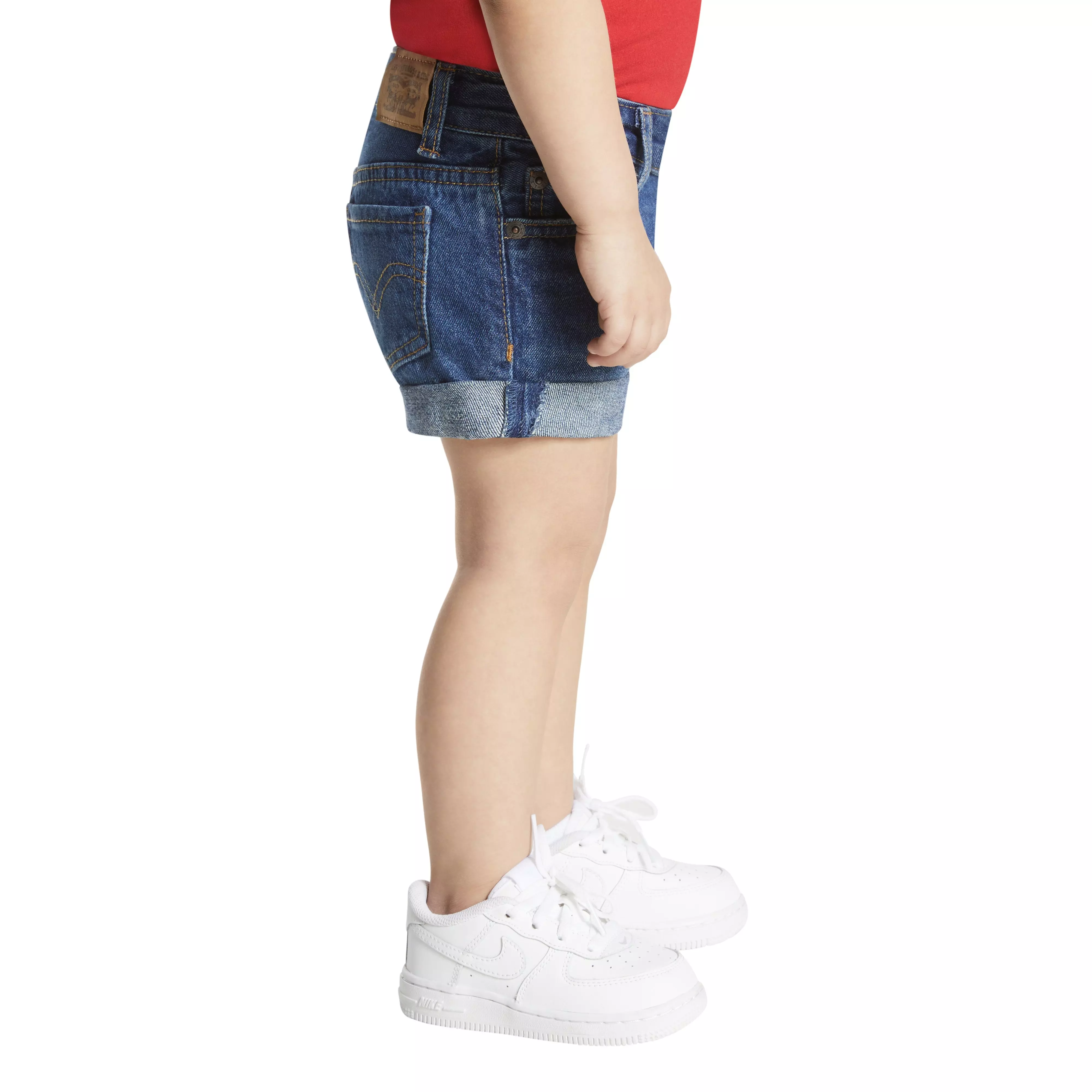 Levi's Toddler Girls' Girlfriend Fit Roll-Up Medium Blue Wash Denim Shorty Shorts - BLUE