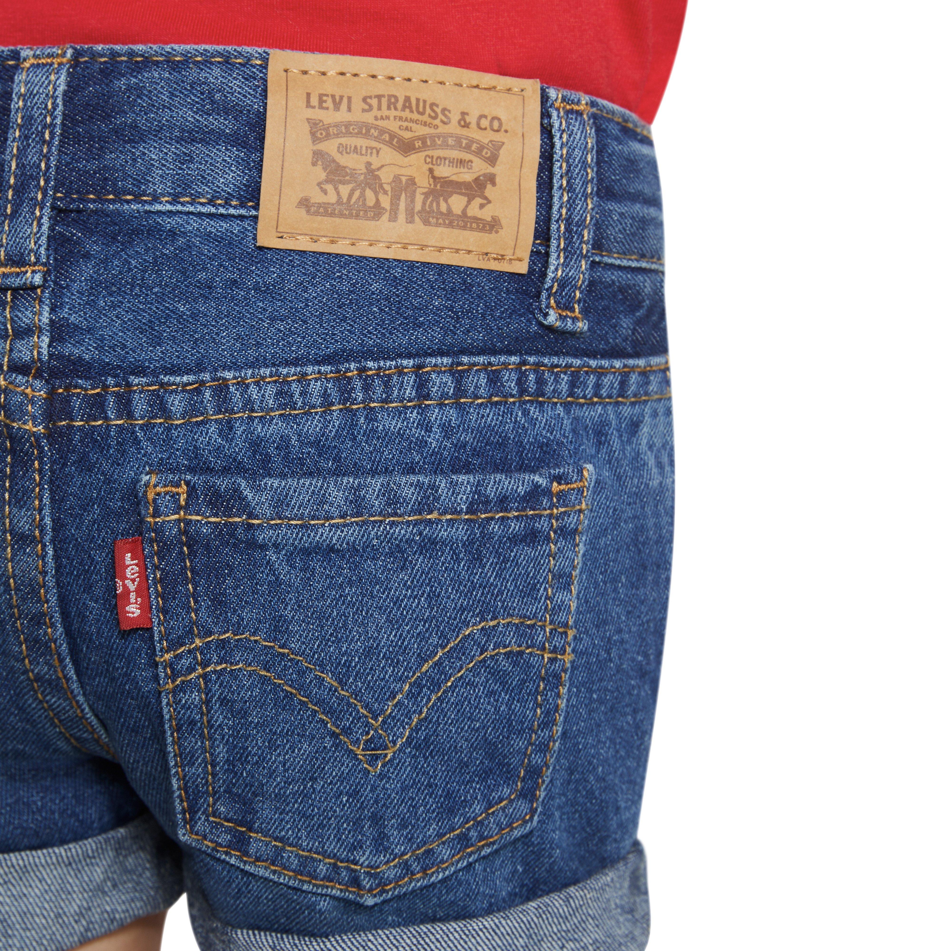 Levi's Toddler Girls' Girlfriend Fit Roll-Up Medium Wash Denim Shorty Shorts - Blue - BLUE Thumbnail View 5