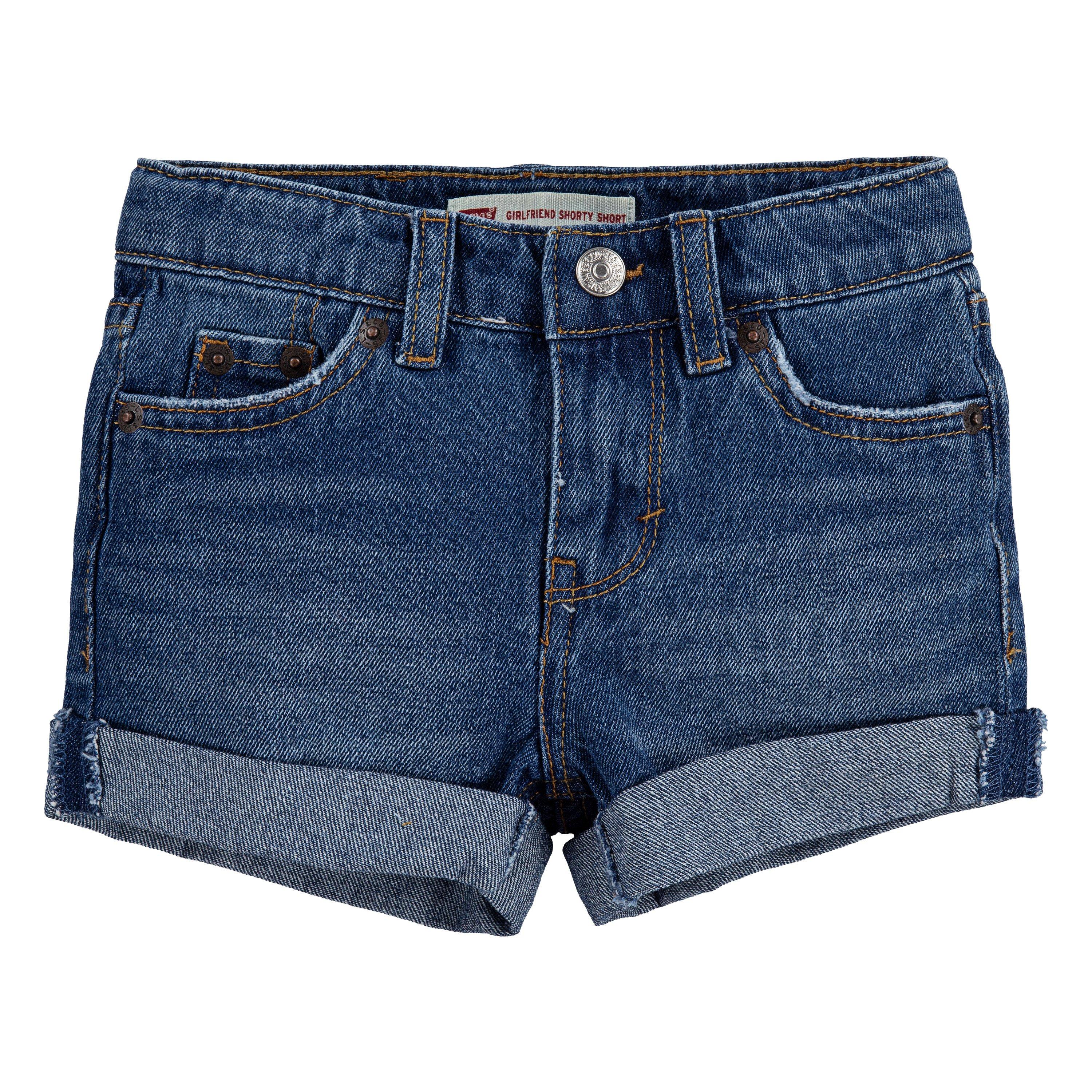 Levi's Toddler Girls' Girlfriend Fit Roll-Up Medium Wash Denim Shorty Shorts - Blue - BLUE Thumbnail View 6