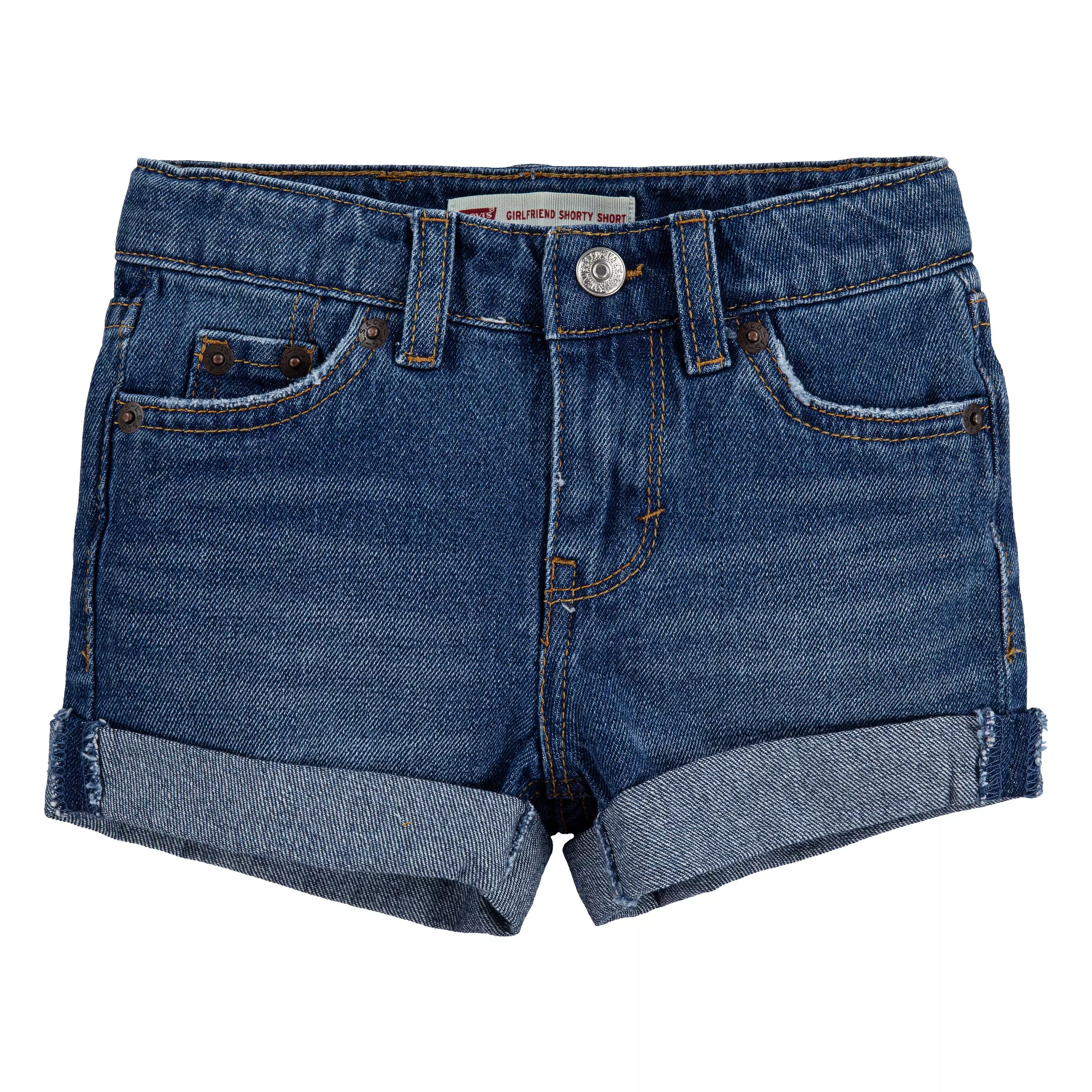 Levi's Toddler Girls' Girlfriend Fit Roll-Up Medium Wash Denim Shorty Shorts - Blue - BLUE