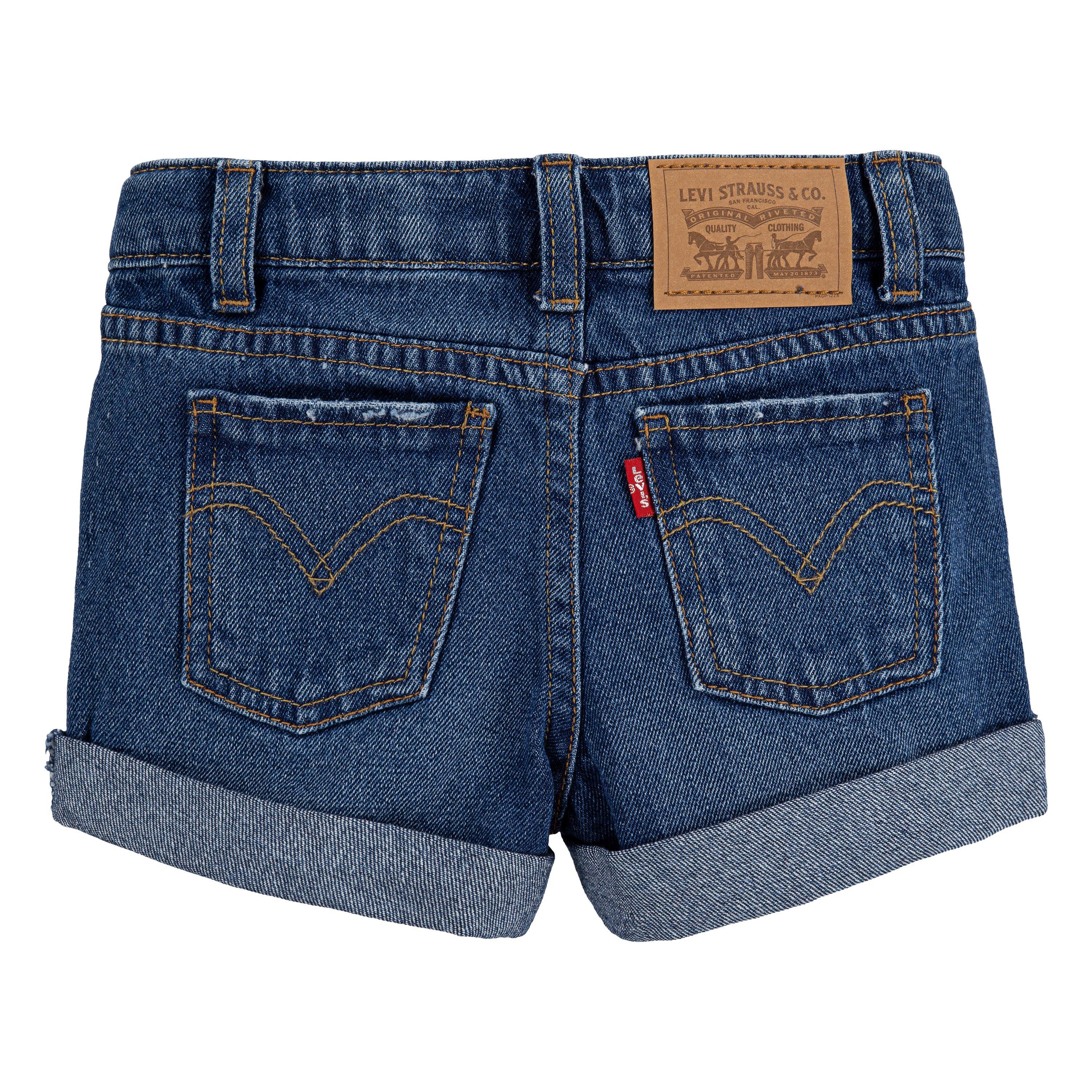 Levi's Toddler Girls' Girlfriend Fit Roll-Up Medium Wash Denim Shorty Shorts - Blue - BLUE Thumbnail View 7