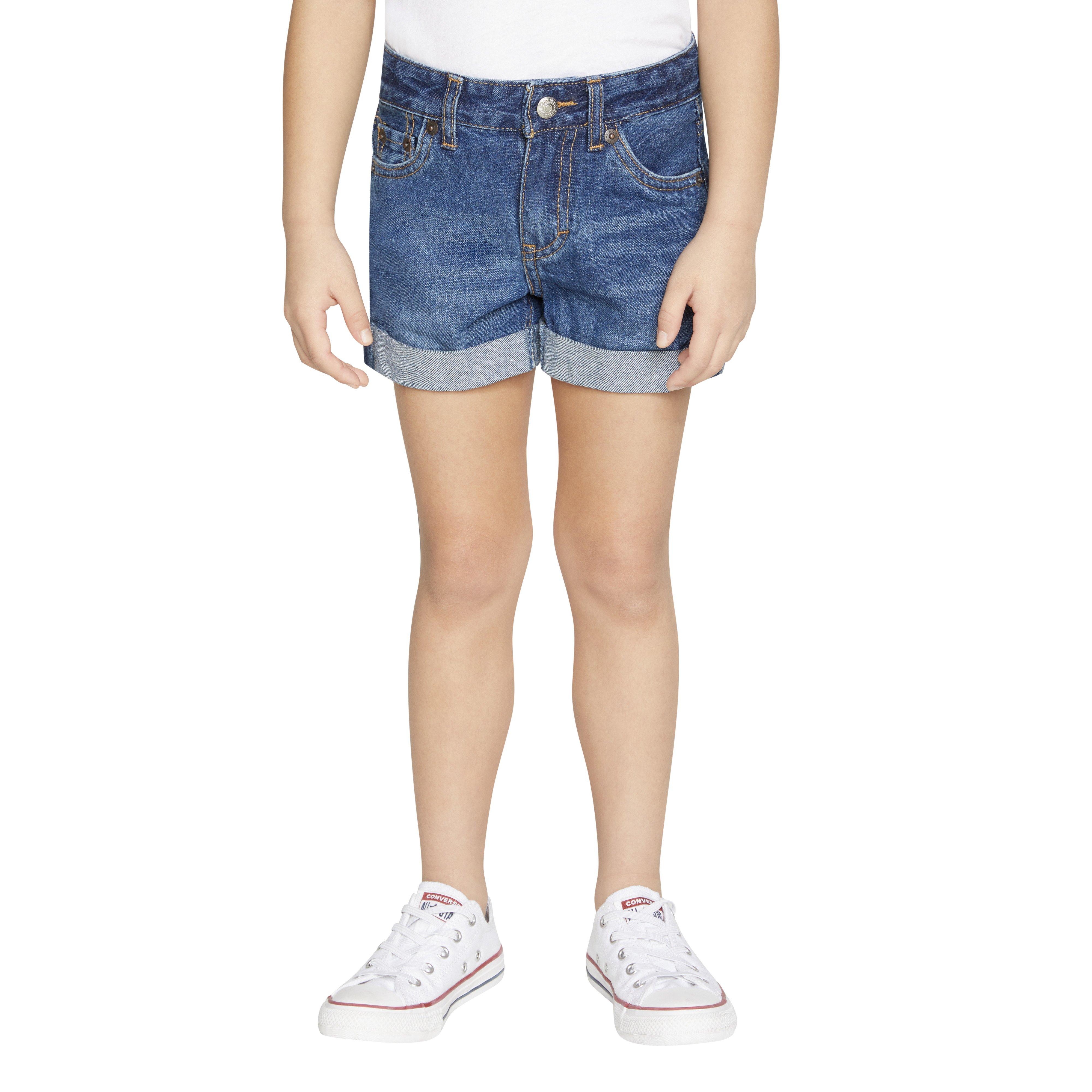 Levi's Girlfriend Fit Roll-Up Little Girls' Medium Blue Wash Denim Shorty Shorts