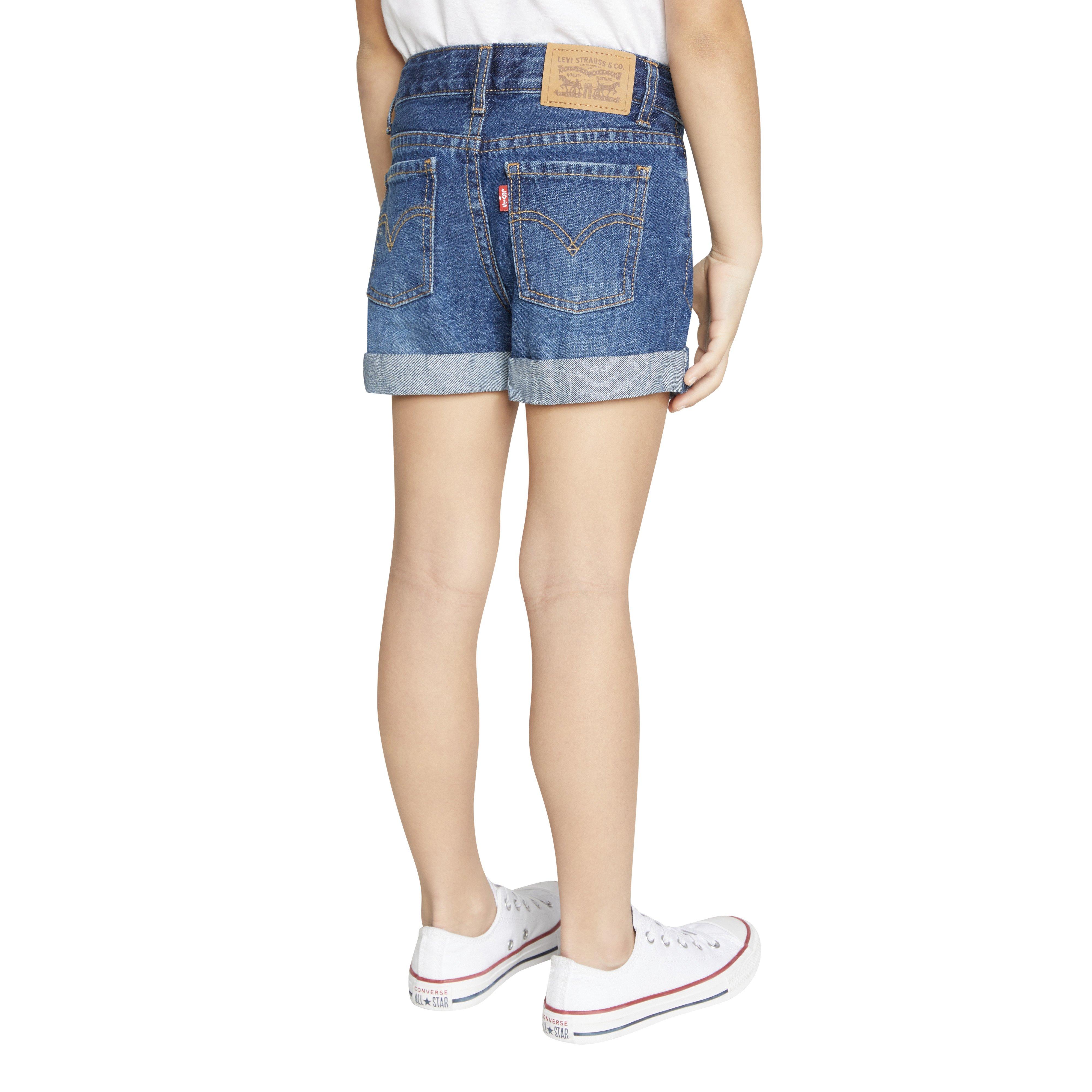 Levi's Girlfriend Fit Roll-Up Little Girls' Medium Blue Wash Denim Shorty Shorts