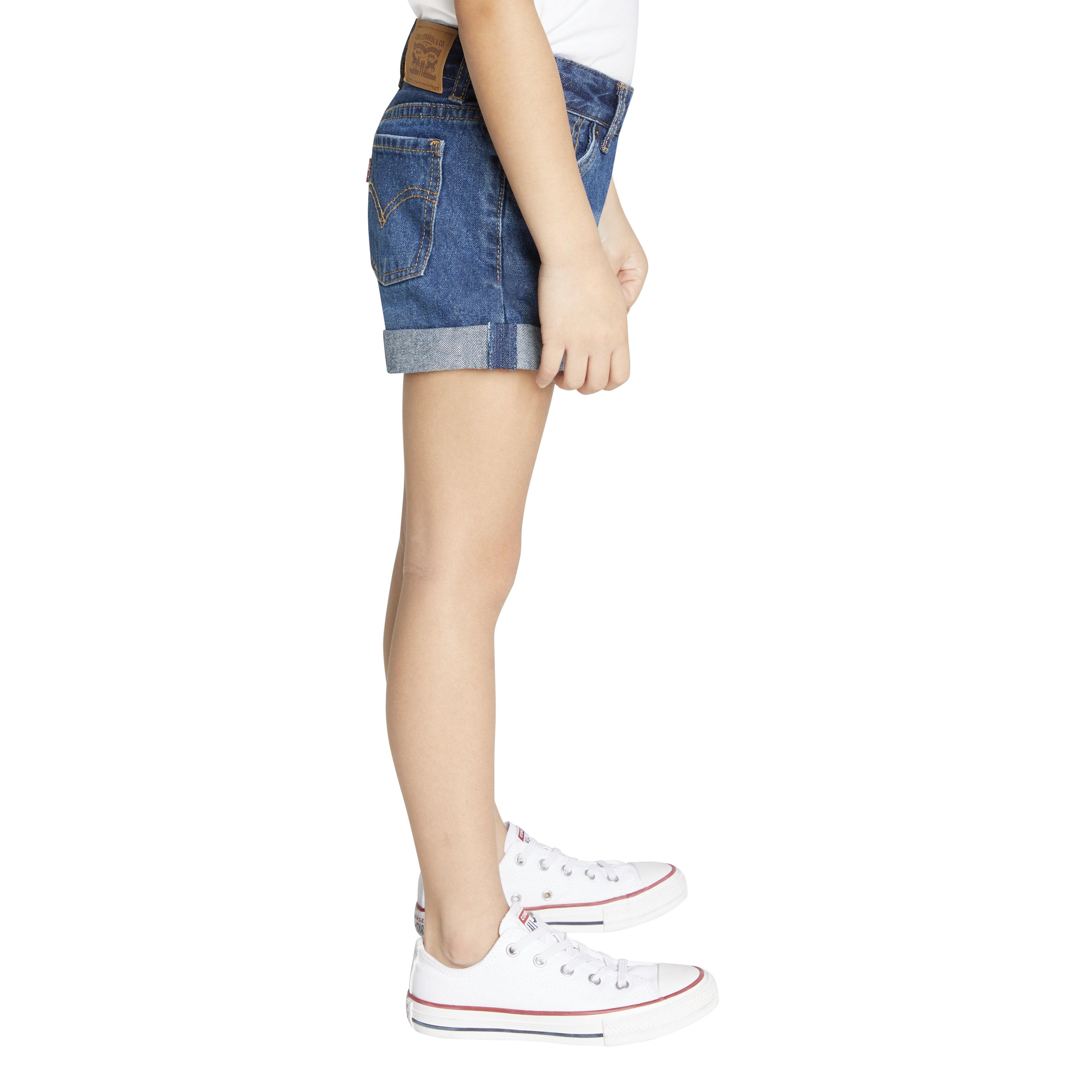 Levi's Girlfriend Fit Roll-Up Little Girls' Medium Blue Wash Denim Shorty Shorts