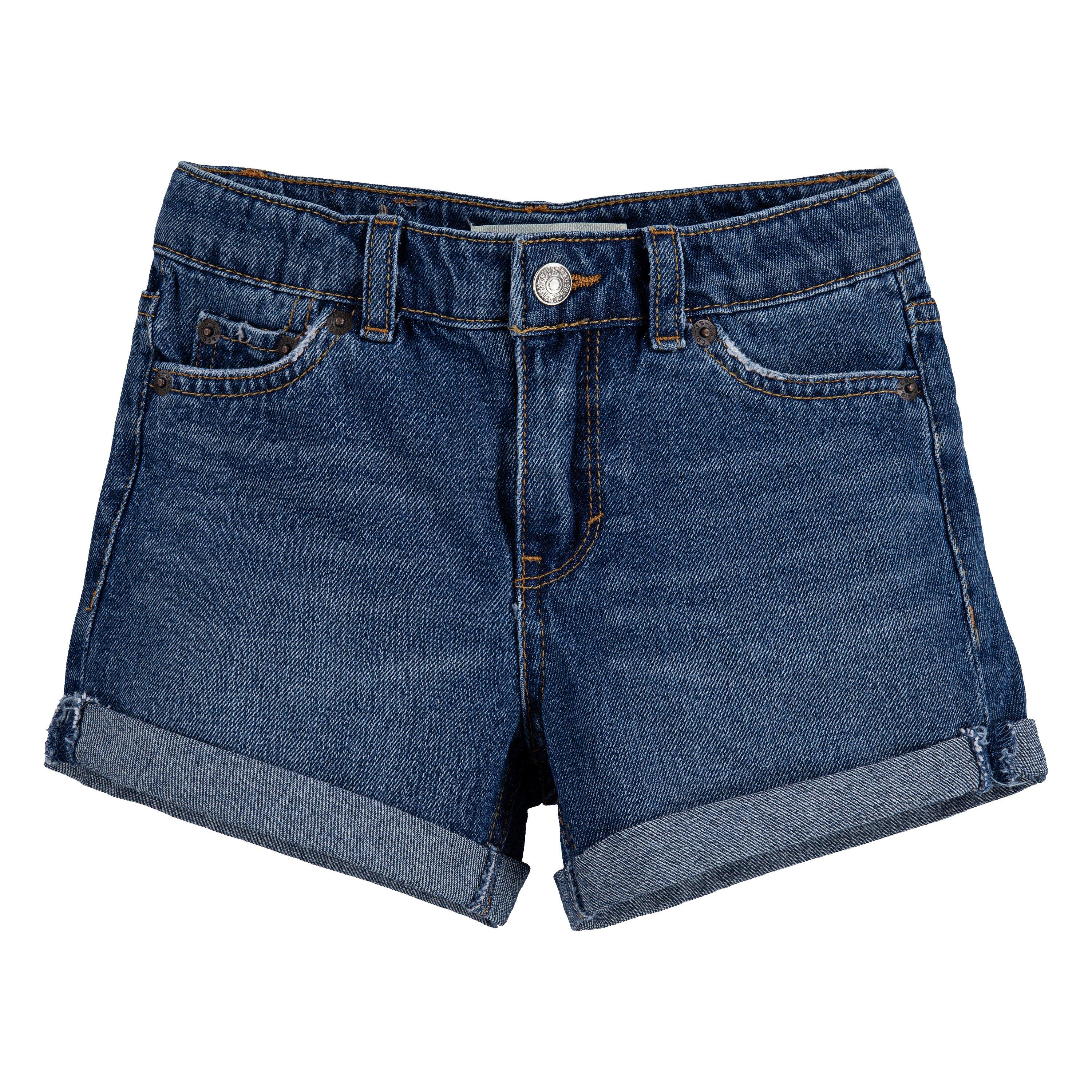 Levi's Girlfriend Fit Roll-Up Little Girls' Medium Blue Wash Denim Shorty Shorts