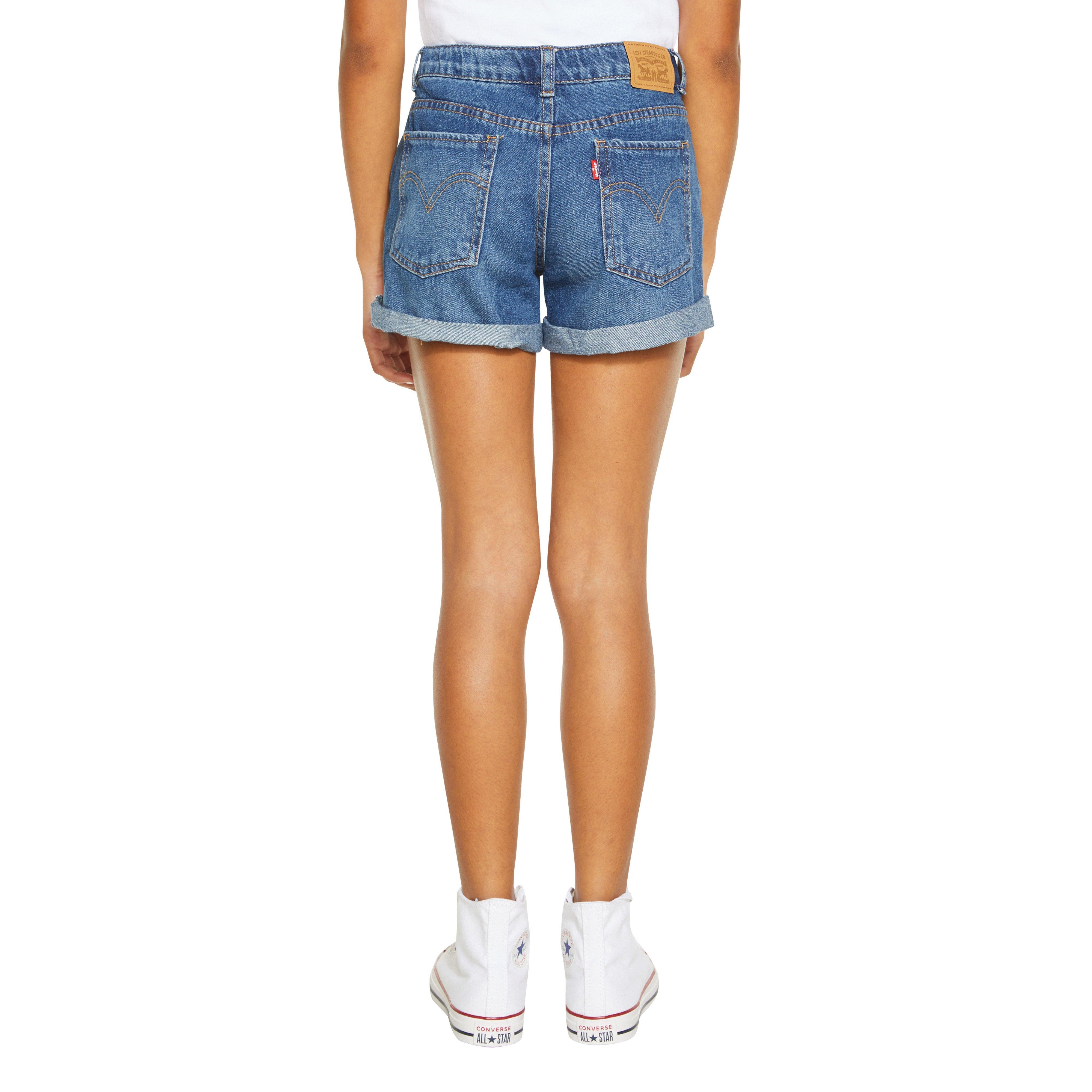 Levi's Big Girls' Girlfriend Fit Roll-Up Medium Blue Wash Denim Shorty Shorts - BLUE Thumbnail View 2