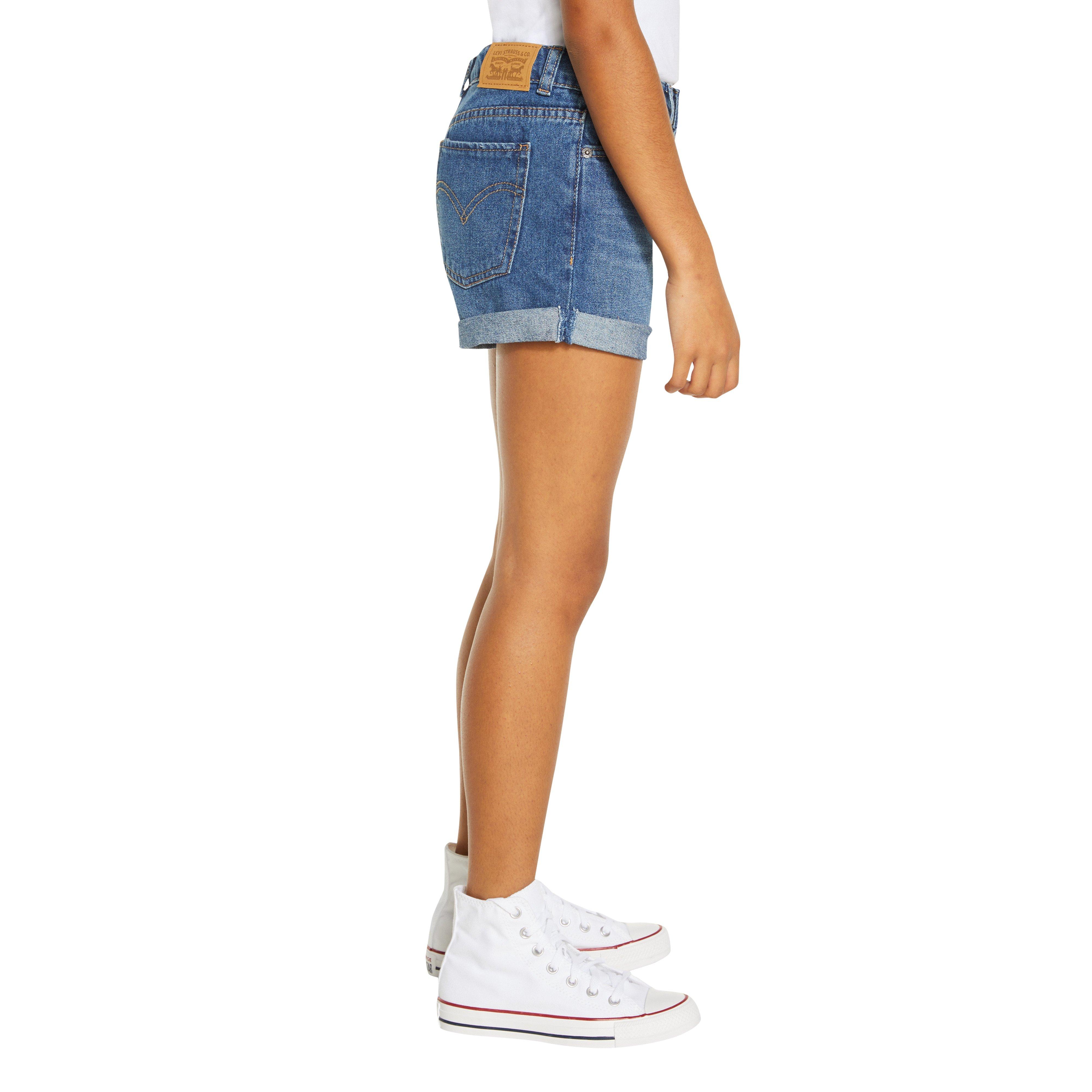 Levi's Big Girls' Girlfriend Fit Roll-Up Medium Blue Wash Denim Shorty Shorts - BLUE Thumbnail View 3