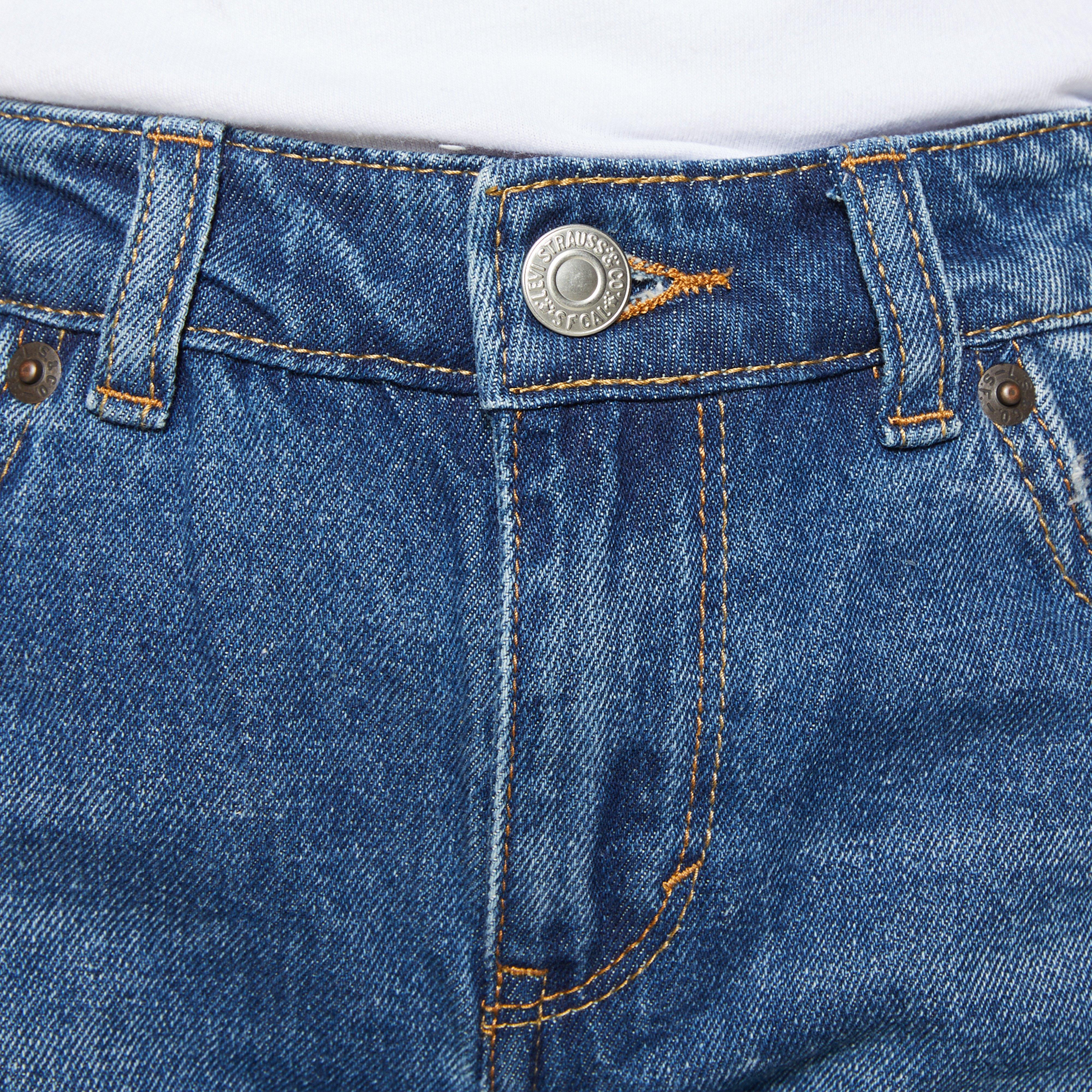 Levi's Big Girls' Girlfriend Fit Roll-Up Medium Blue Wash Denim Shorty Shorts - BLUE Thumbnail View 4