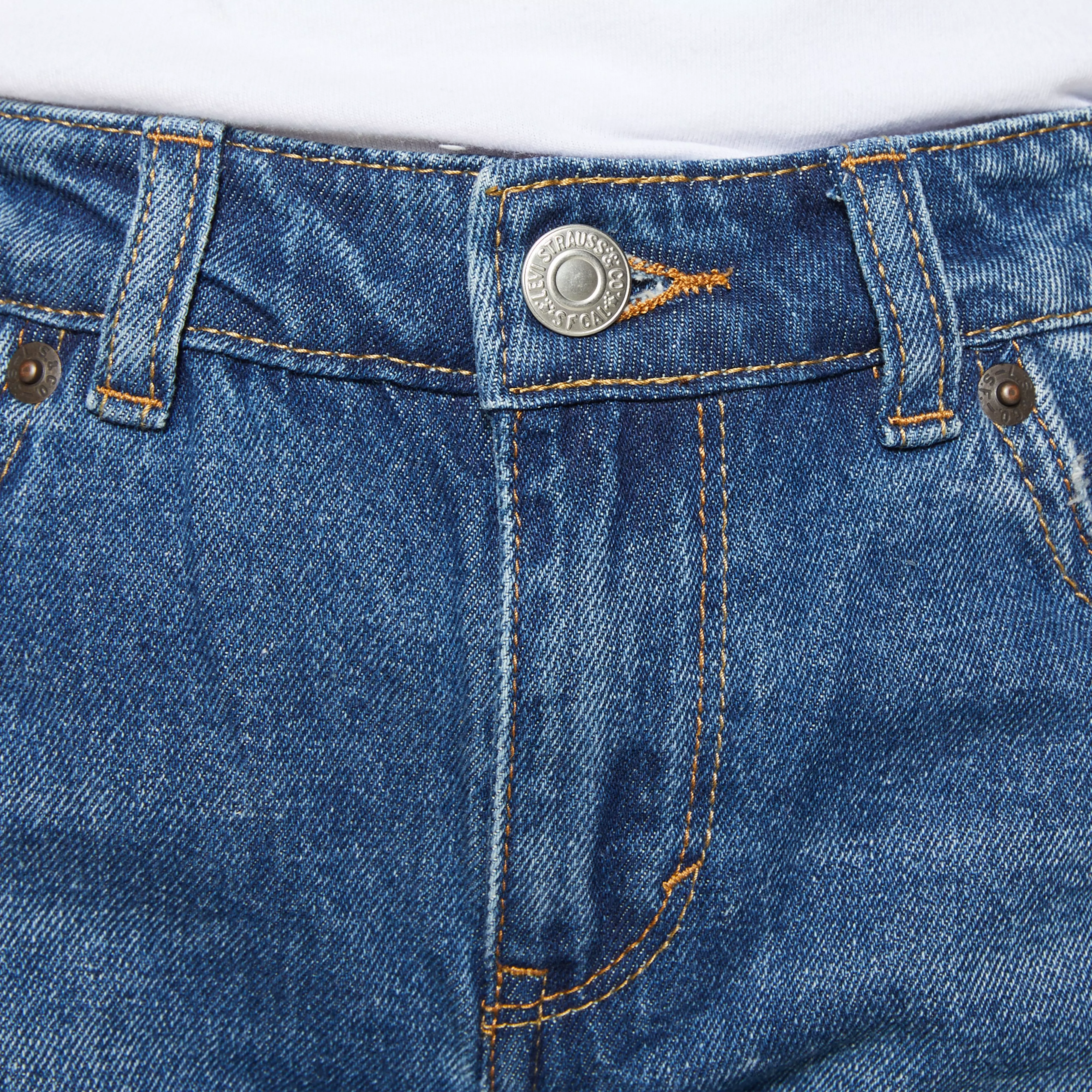 Levi's Big Girls' Girlfriend Fit Roll-Up Medium Blue Wash Denim Shorty Shorts - BLUE