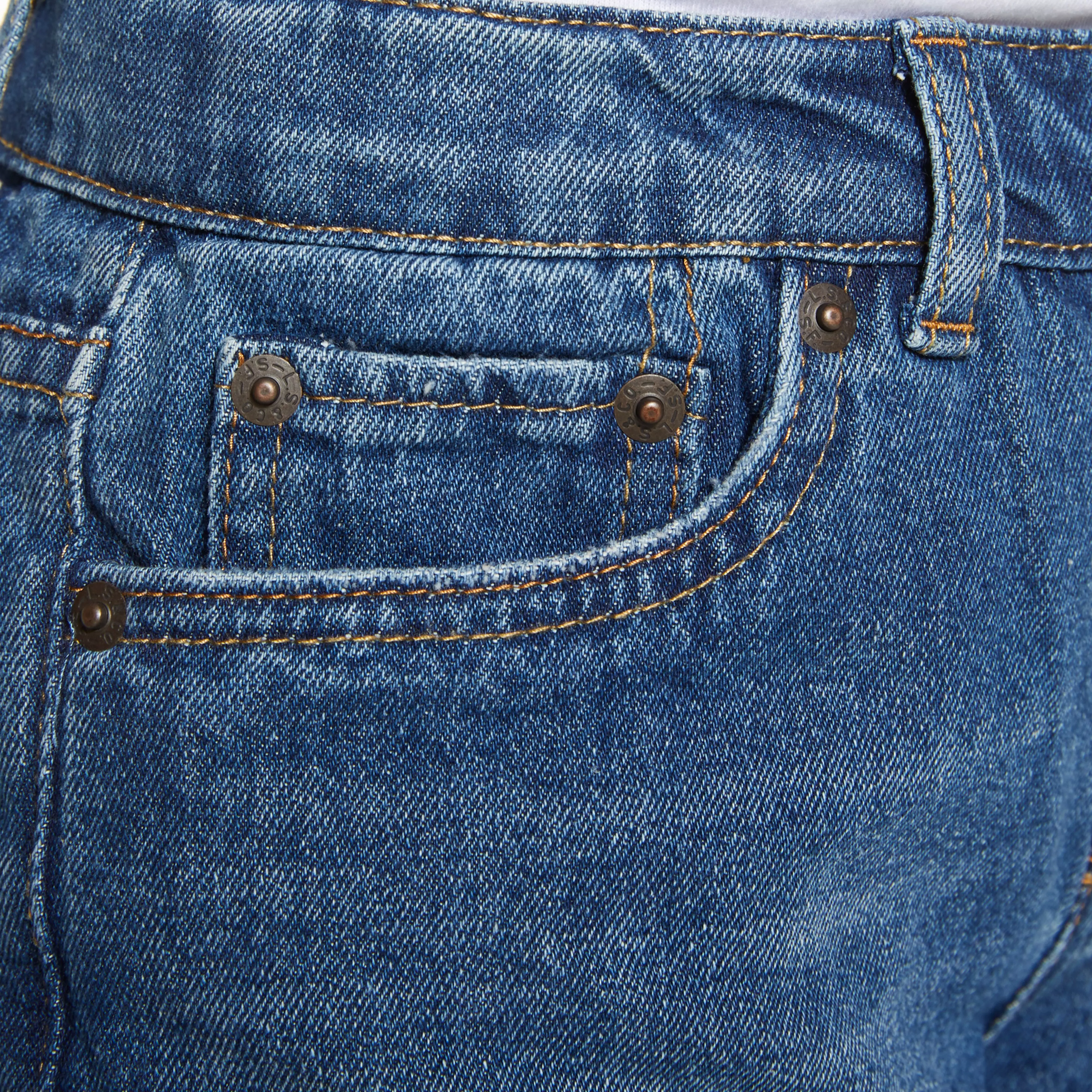 Levi's Big Girls' Girlfriend Fit Roll-Up Medium Blue Wash Denim Shorty Shorts - BLUE