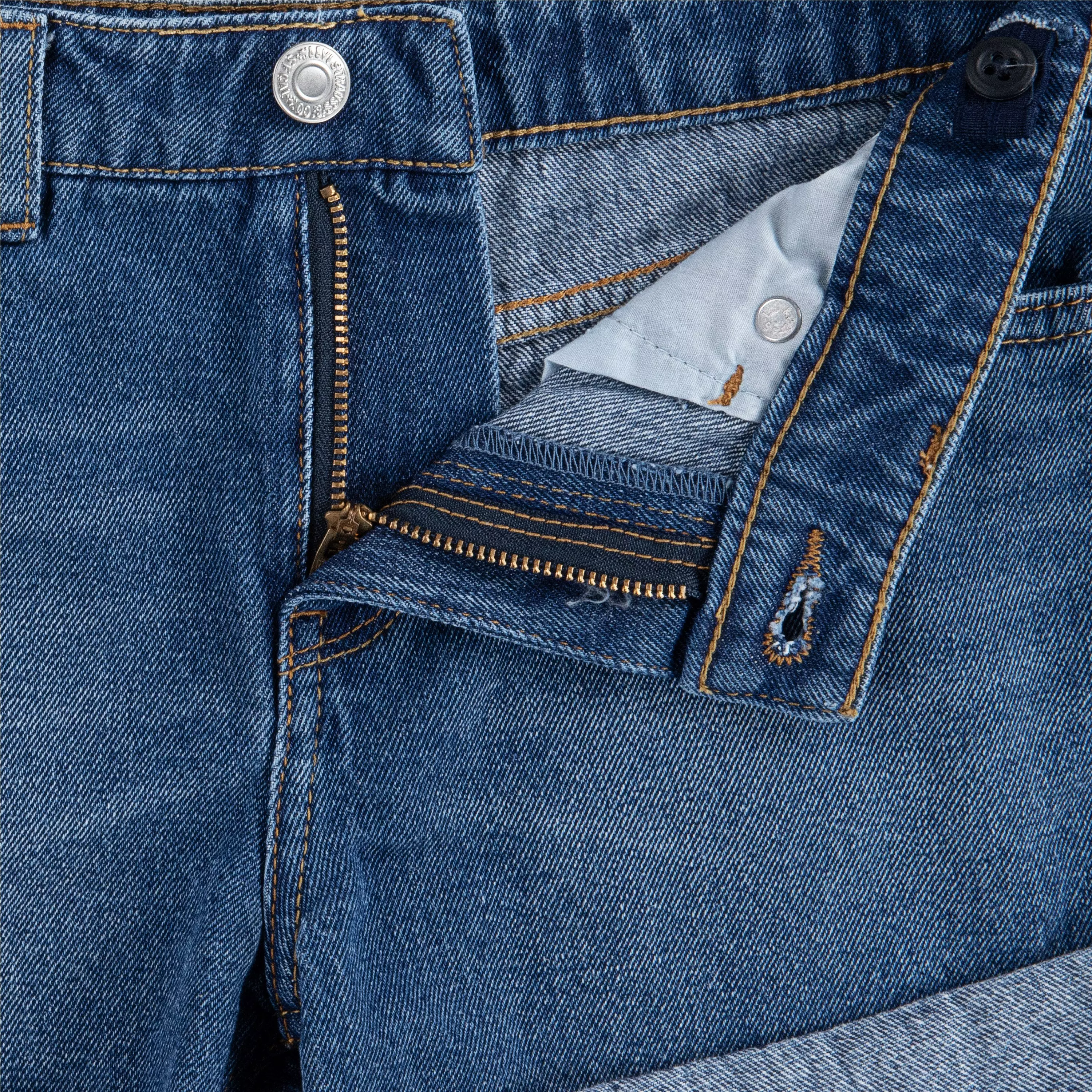 Levi's Big Girls' Girlfriend Fit Roll-Up Medium Blue Wash Denim Shorty Shorts - BLUE