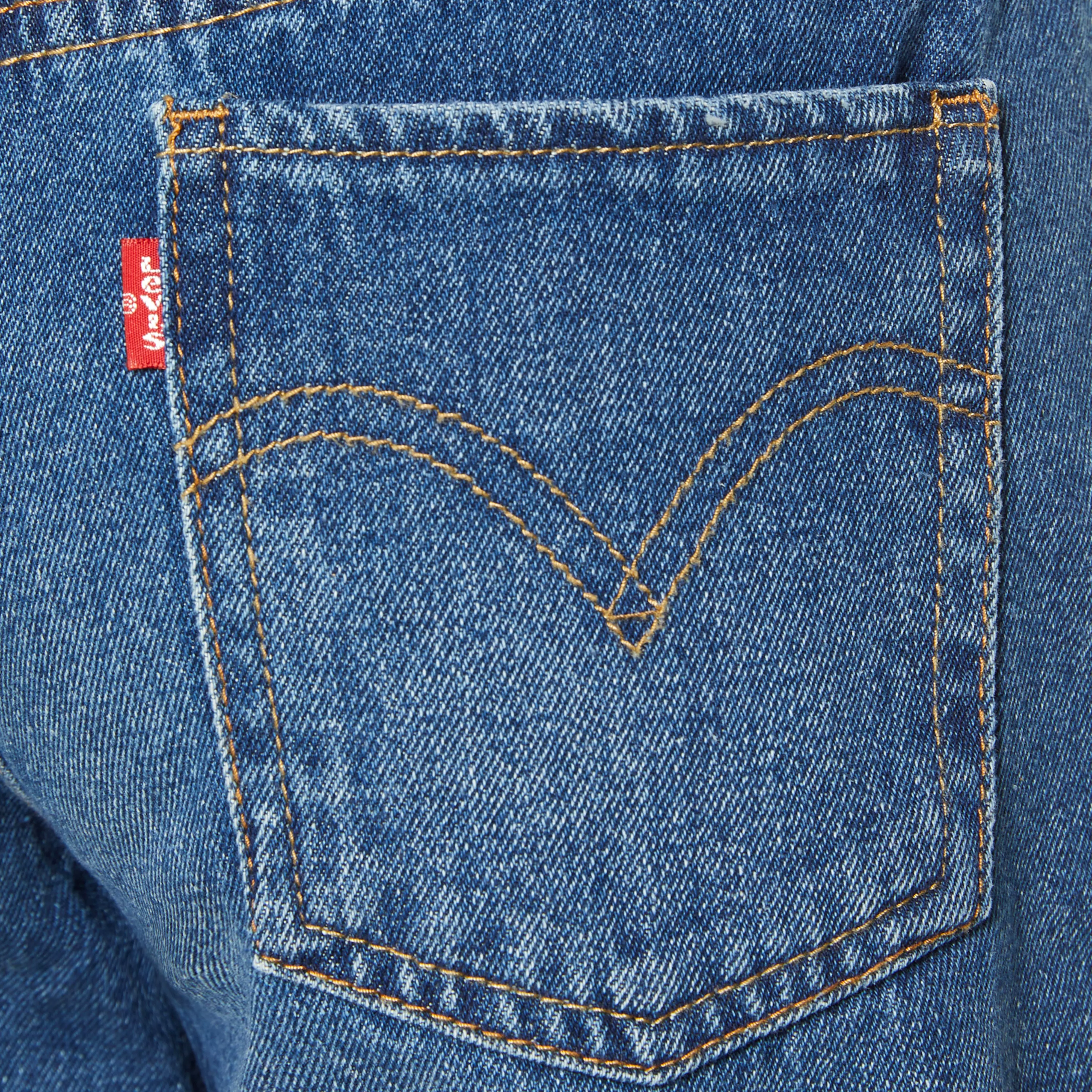 Levi's Big Girls' Girlfriend Fit Roll-Up Medium Blue Wash Denim Shorty Shorts - BLUE