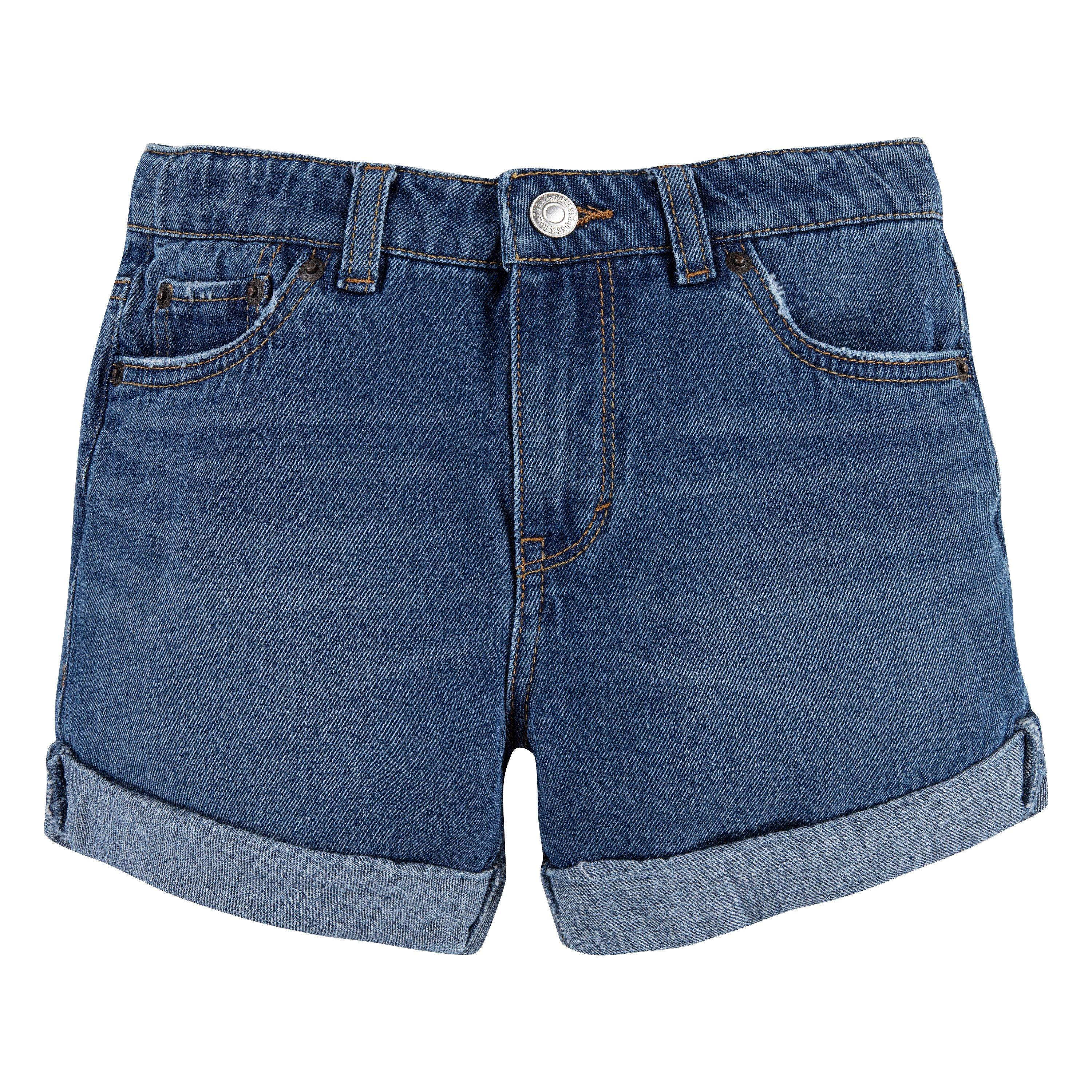 Levi's Girlfriend Fit Roll-Up Big Girls' Medium Blue Wash Denim Shorty Shorts