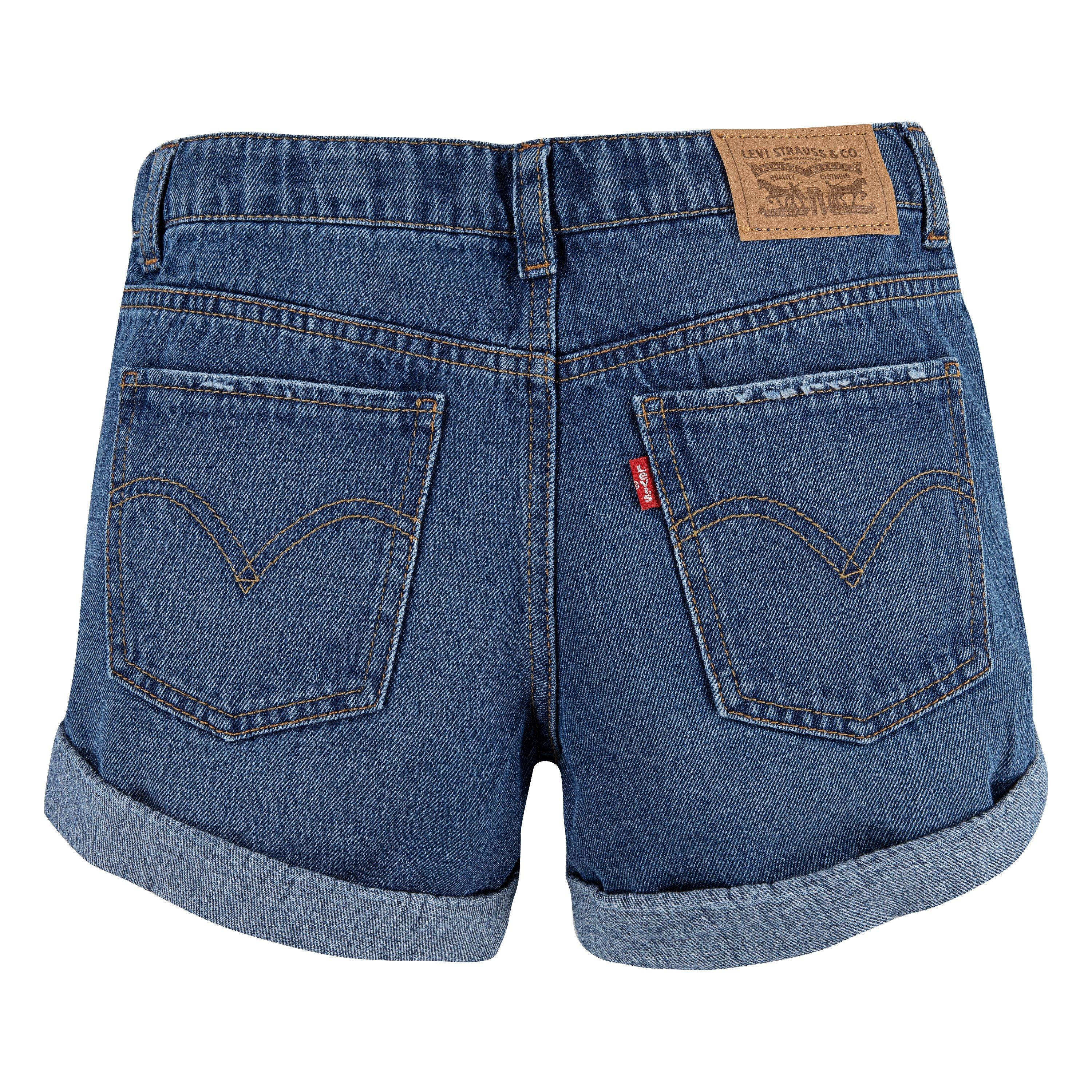 Levi's Girlfriend Fit Roll-Up Big Girls' Medium Blue Wash Denim Shorty Shorts