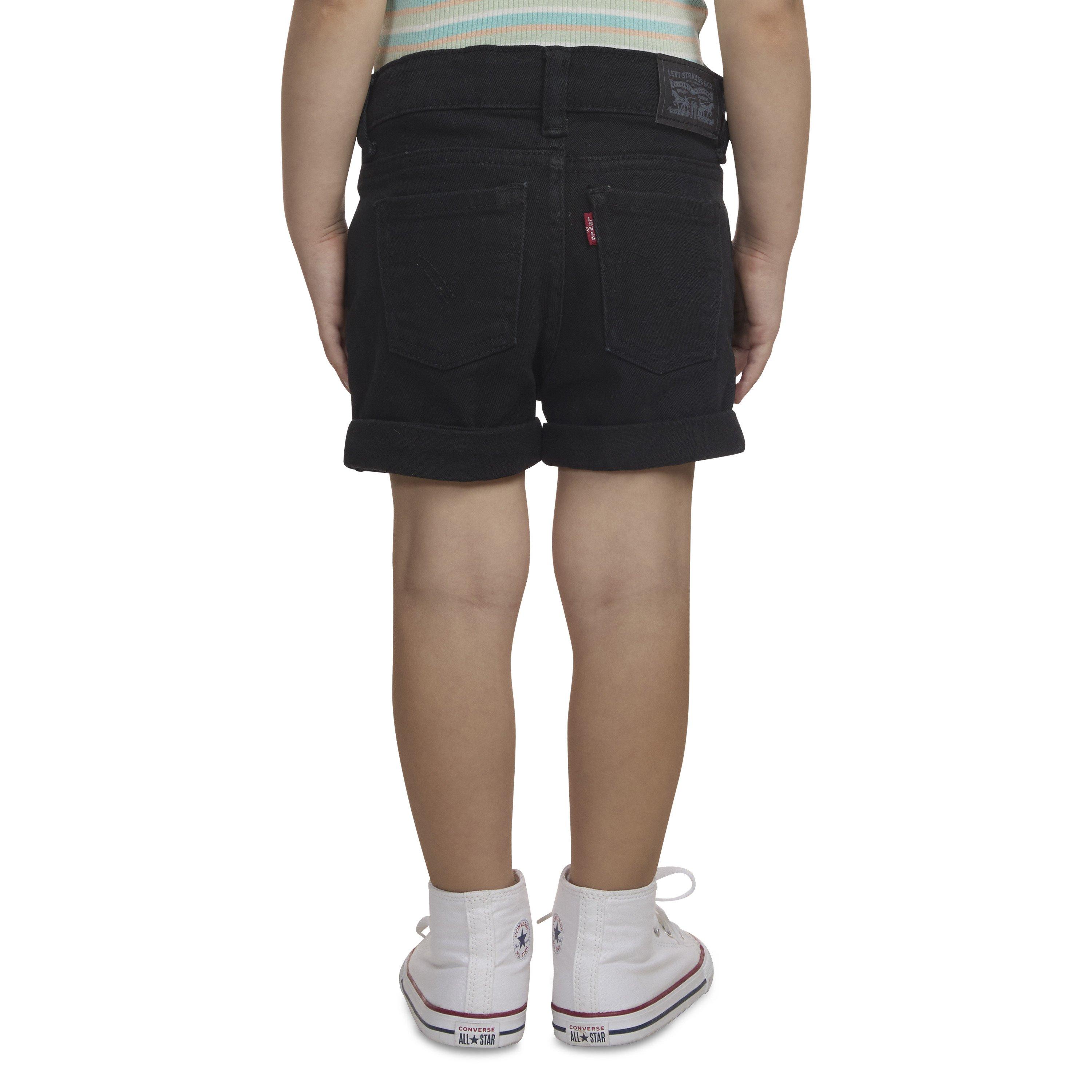 Levi's Toddler Girls' Girlfriend Fit Roll-Up Black Wash Denim Shorty Shorts - BLACK Thumbnail View 2