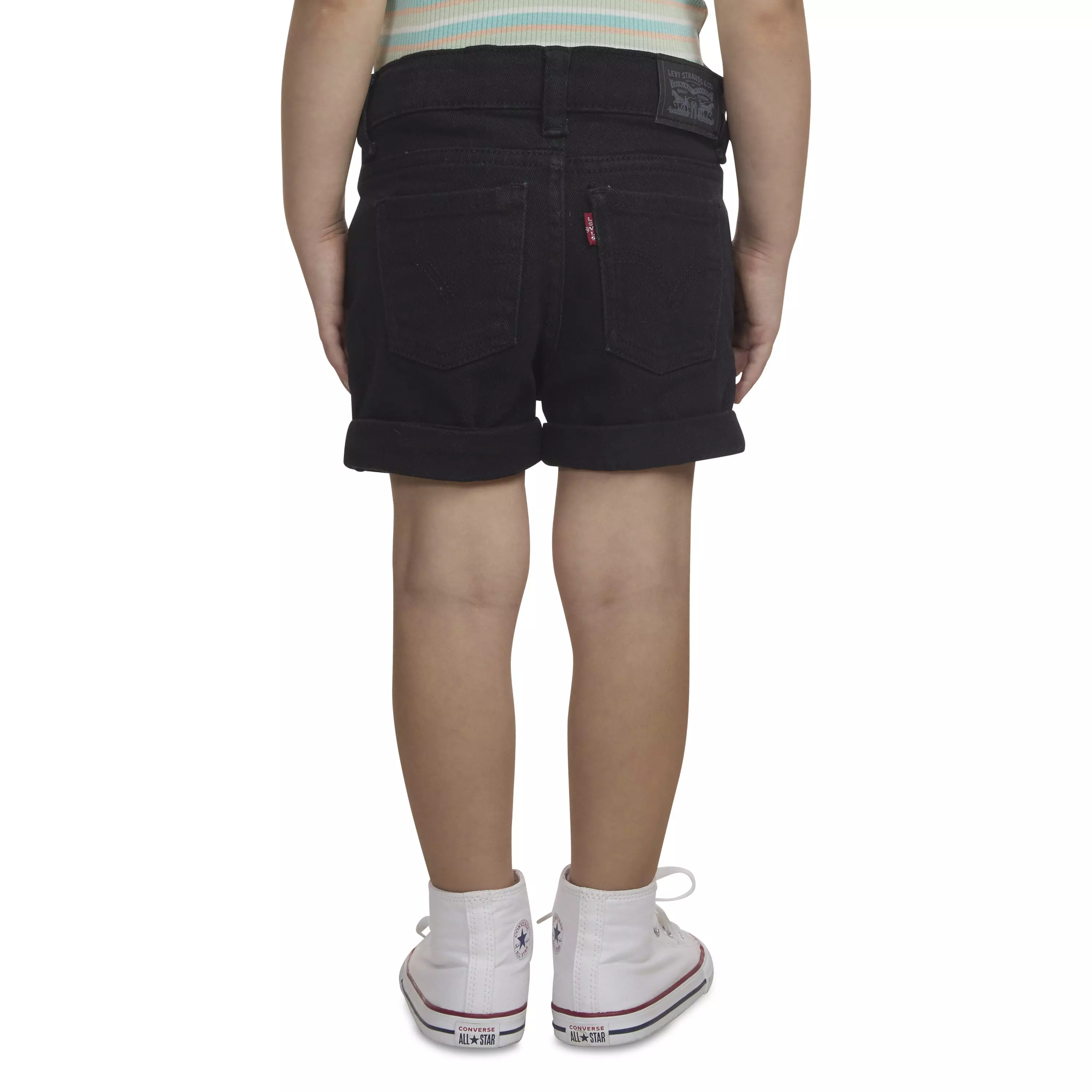 Levi's Toddler Girls' Girlfriend Fit Roll-Up Black Wash Denim Shorty Shorts - BLACK