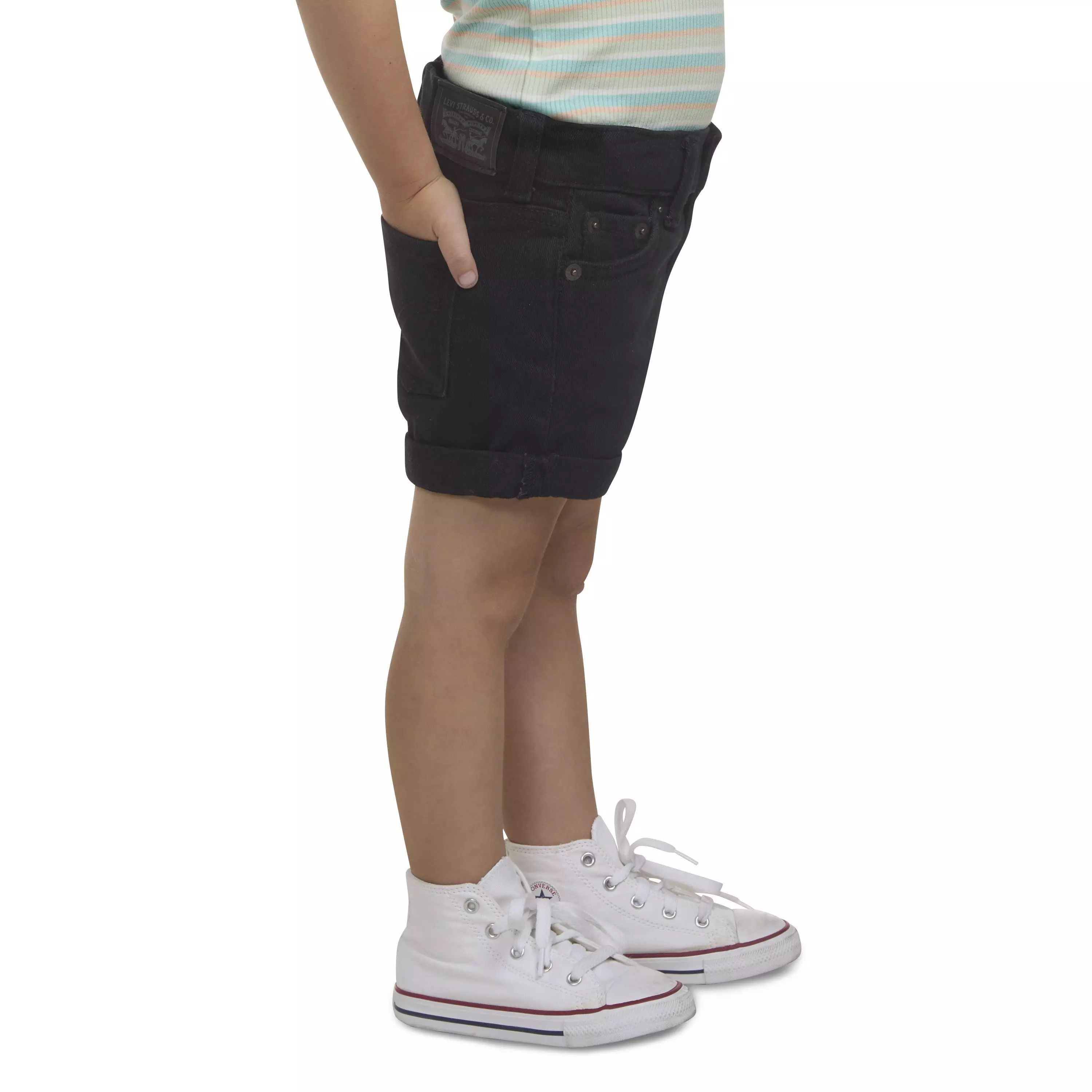 Levi's Toddler Girls' Girlfriend Fit Roll-Up Black Wash Denim Shorty Shorts - BLACK