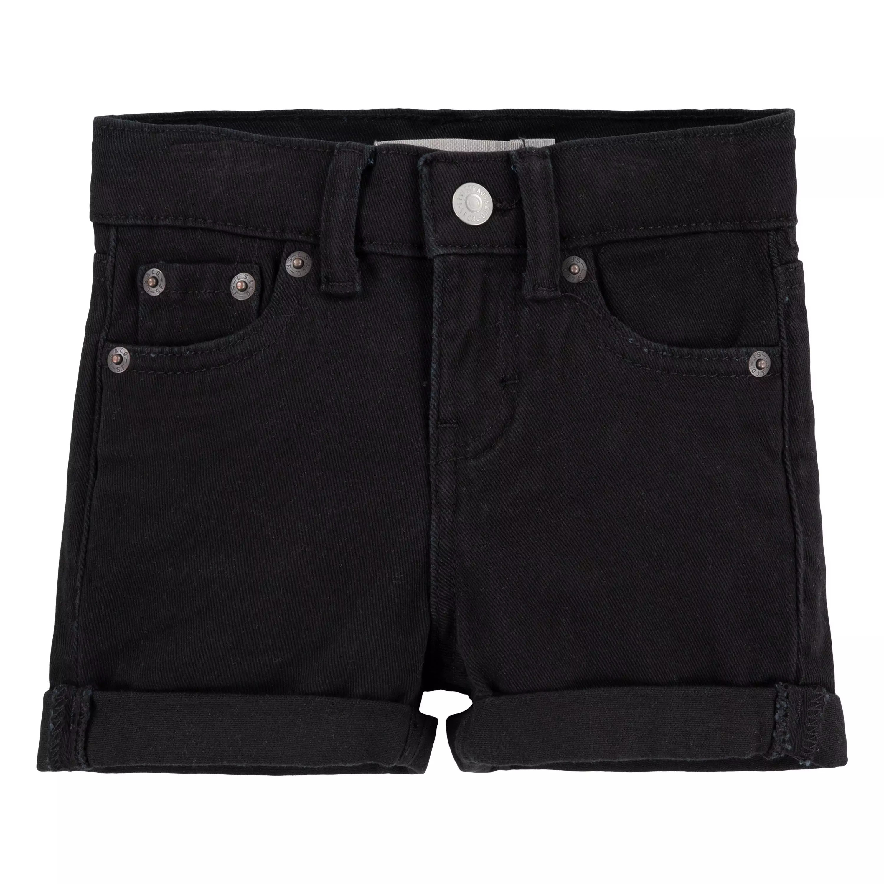 Levi's Toddler Girls' Girlfriend Fit Roll-Up Black Wash Denim Shorty Shorts - BLACK