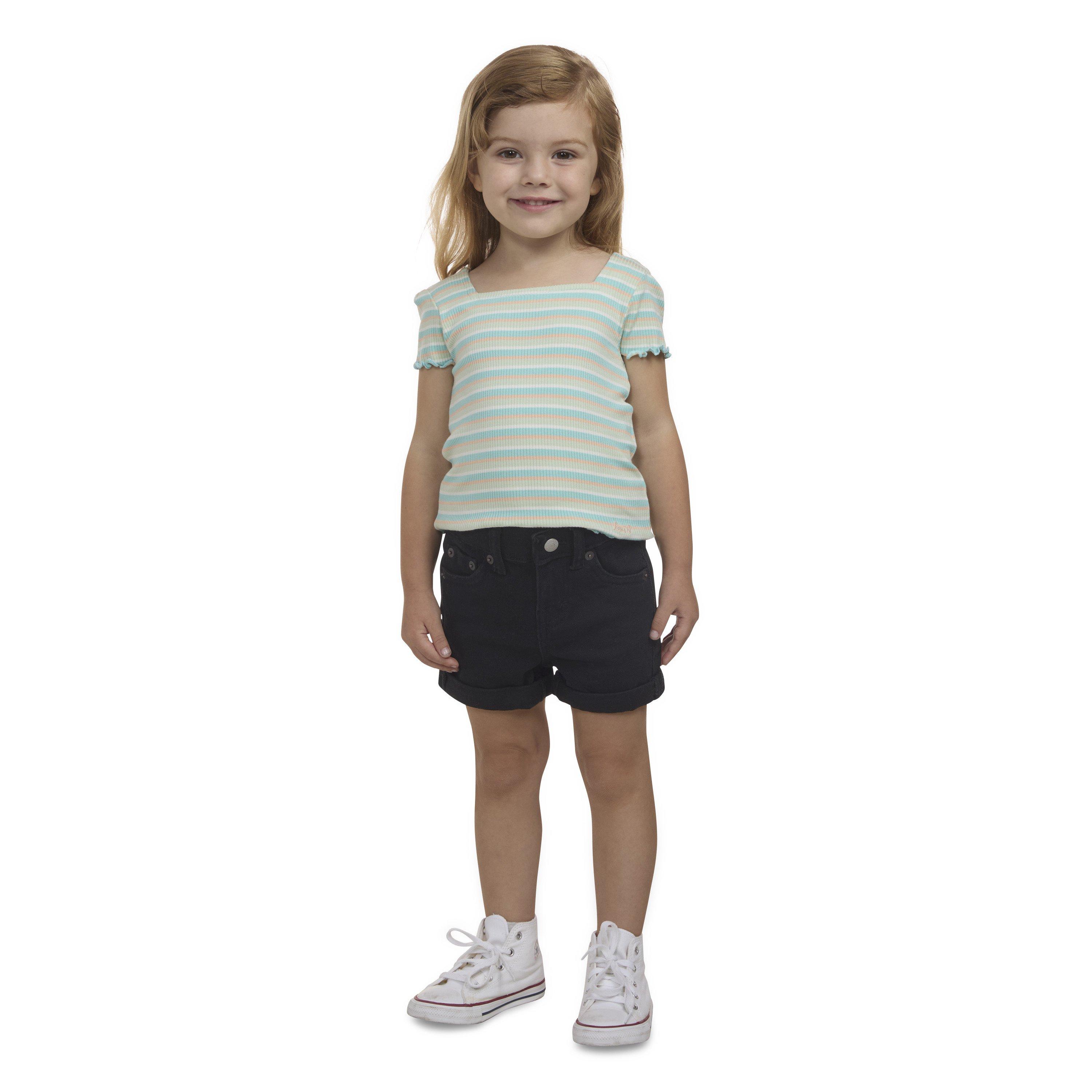 Levi's Toddler Girls' Girlfriend Fit Roll-Up Black Wash Denim Shorty Shorts - BLACK Thumbnail View 9