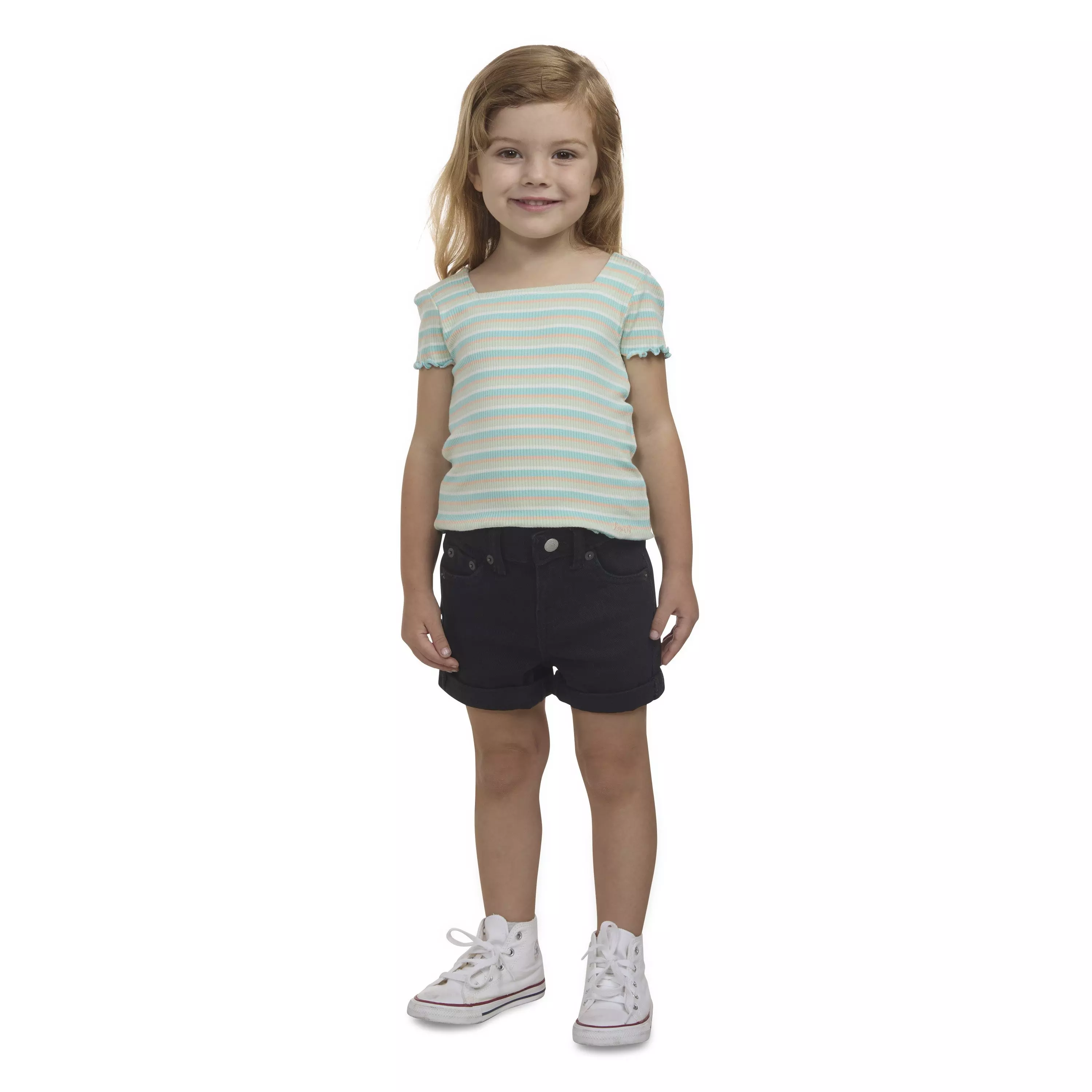 Levi's Toddler Girls' Girlfriend Fit Roll-Up Black Wash Denim Shorty Shorts - BLACK