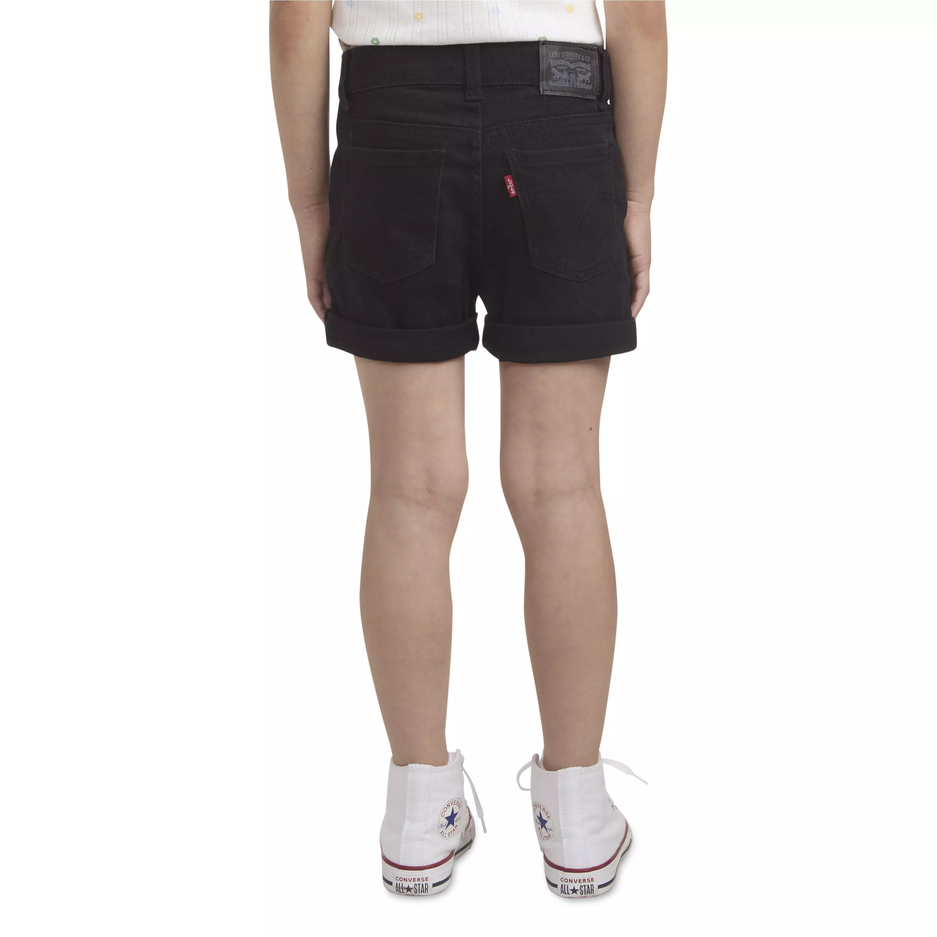 Levi's Little Girls' Girlfriend Fit Roll-Up Black Wash Denim Shorty Shorts - BLACK
