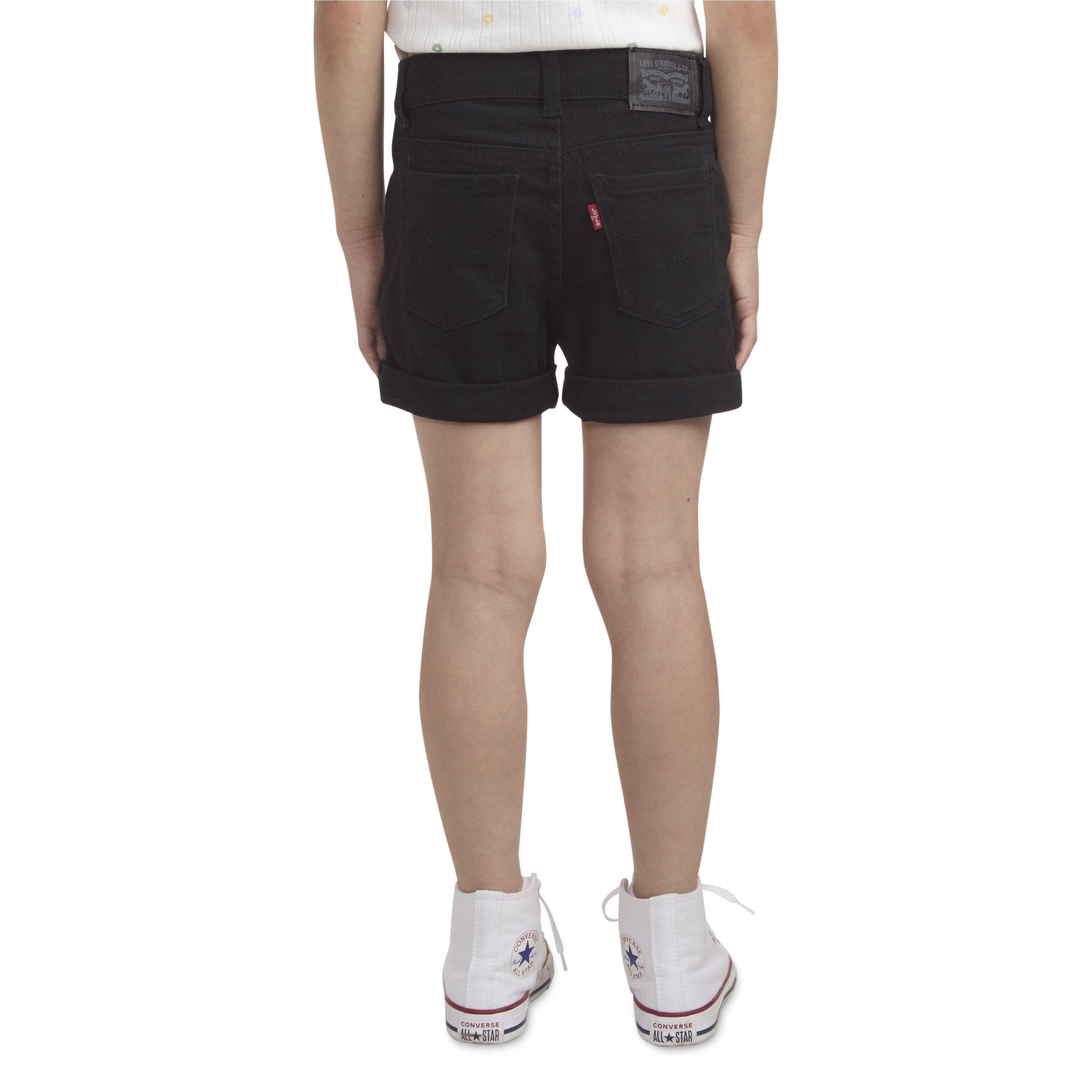Levi's Girlfriend Fit Roll-Up Little Girls' Black Wash Denim Shorty Shorts