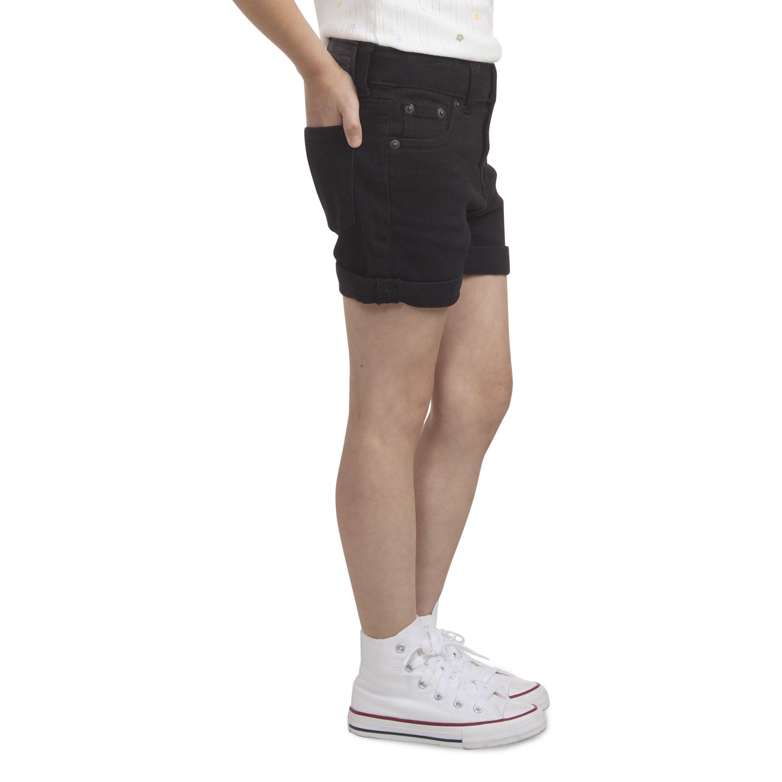 Levi's Little Girls' Girlfriend Fit Roll-Up Black Wash Denim Shorty Shorts - BLACK Thumbnail View 3