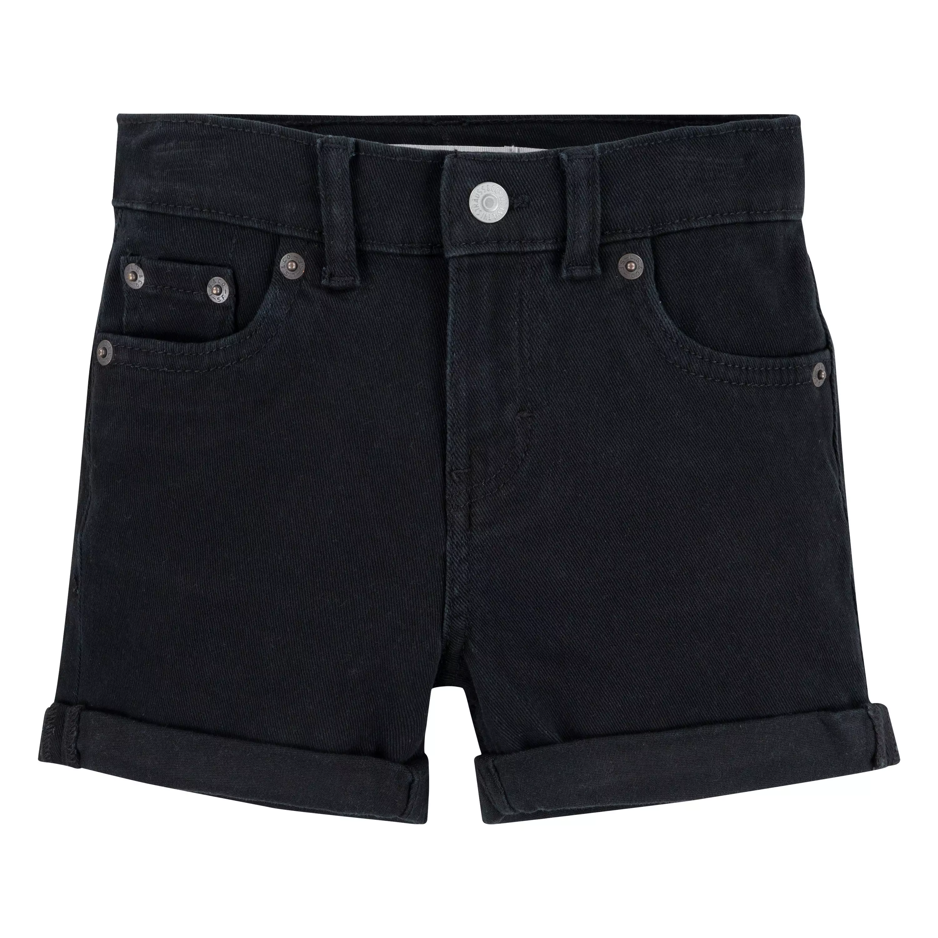 Levi's Little Girls' Girlfriend Fit Roll-Up Black Wash Denim Shorty Shorts - BLACK