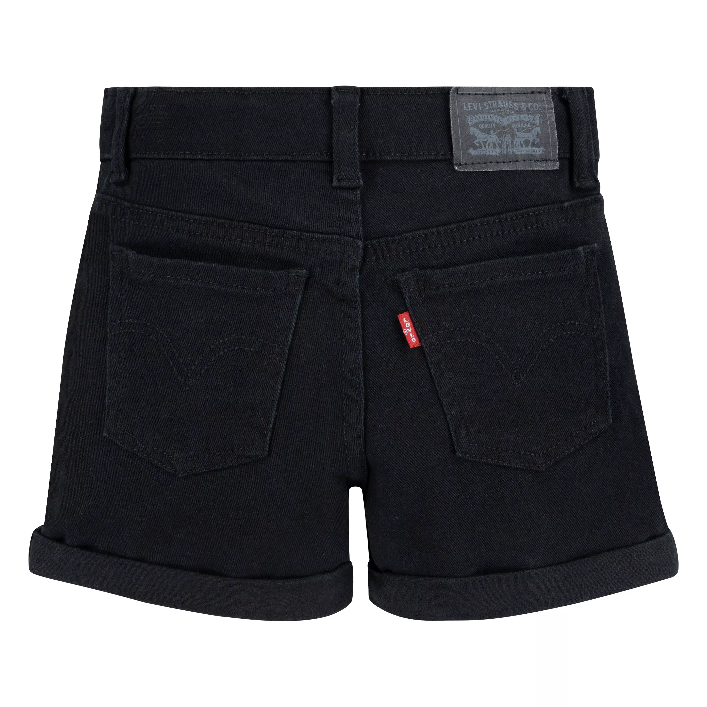Levi's Little Girls' Girlfriend Fit Roll-Up Black Wash Denim Shorty Shorts - BLACK