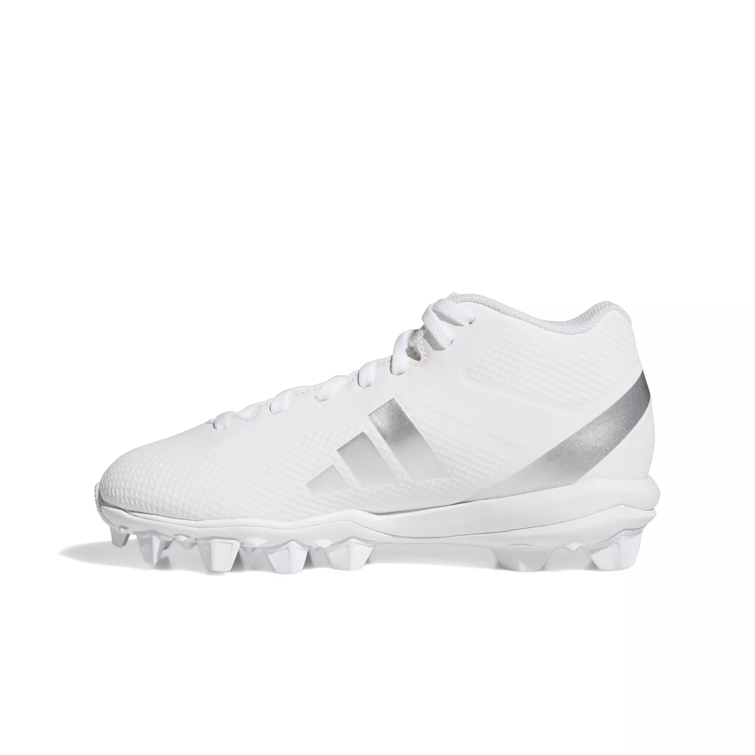 adidas Adizero Impact.2 Molded Rubber "White/Silver Metallic" Grade School Kids' Football Cleat - WHITE/SILVER