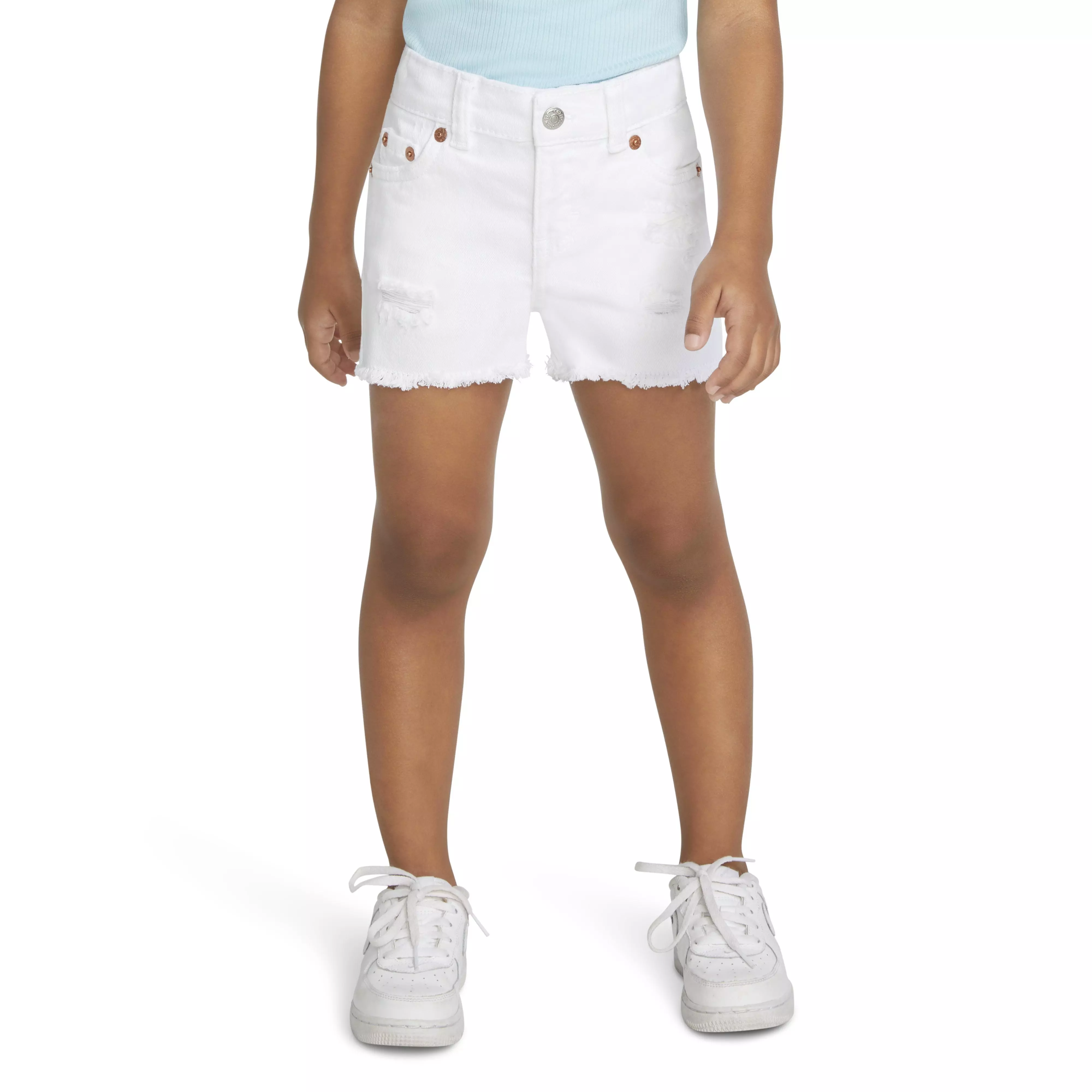 Levi's Toddler Girls' Girlfriend Fit Wash Distressed Denim Shorty Shorts - White - WHITE