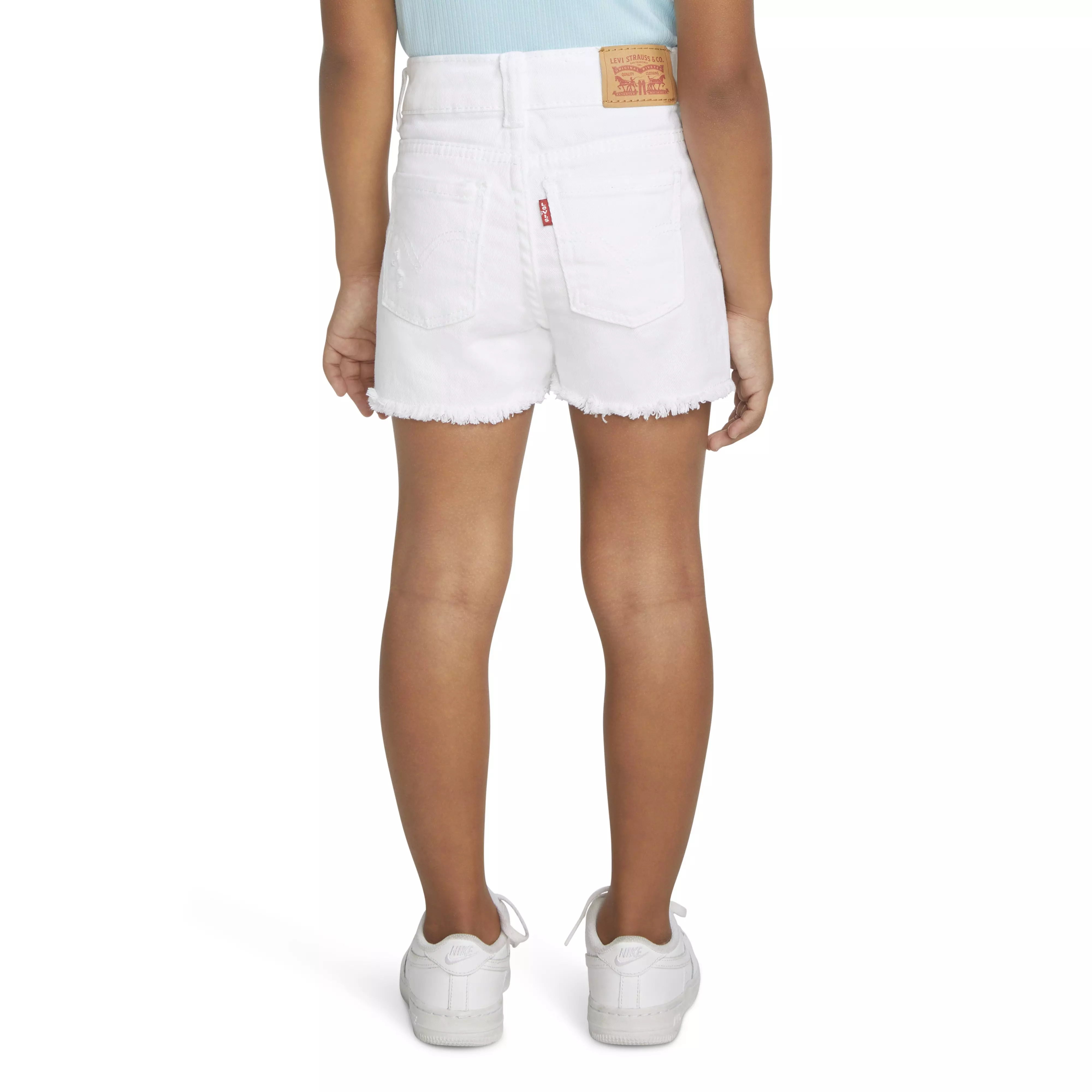 Levi's Toddler Girls' Girlfriend Fit Wash Distressed Denim Shorty Shorts - White - WHITE