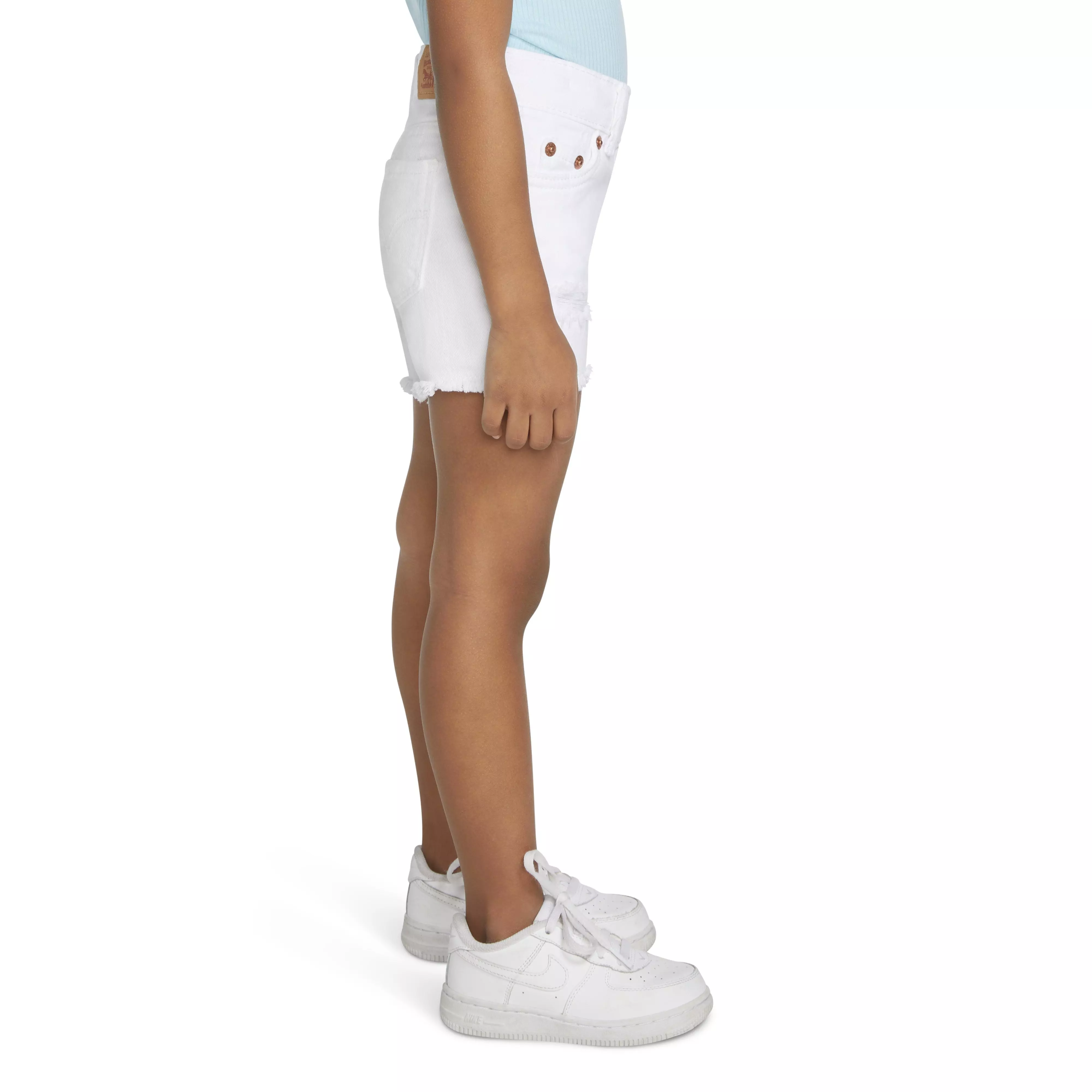 Levi's Toddler Girls' Girlfriend Fit Wash Distressed Denim Shorty Shorts - White - WHITE