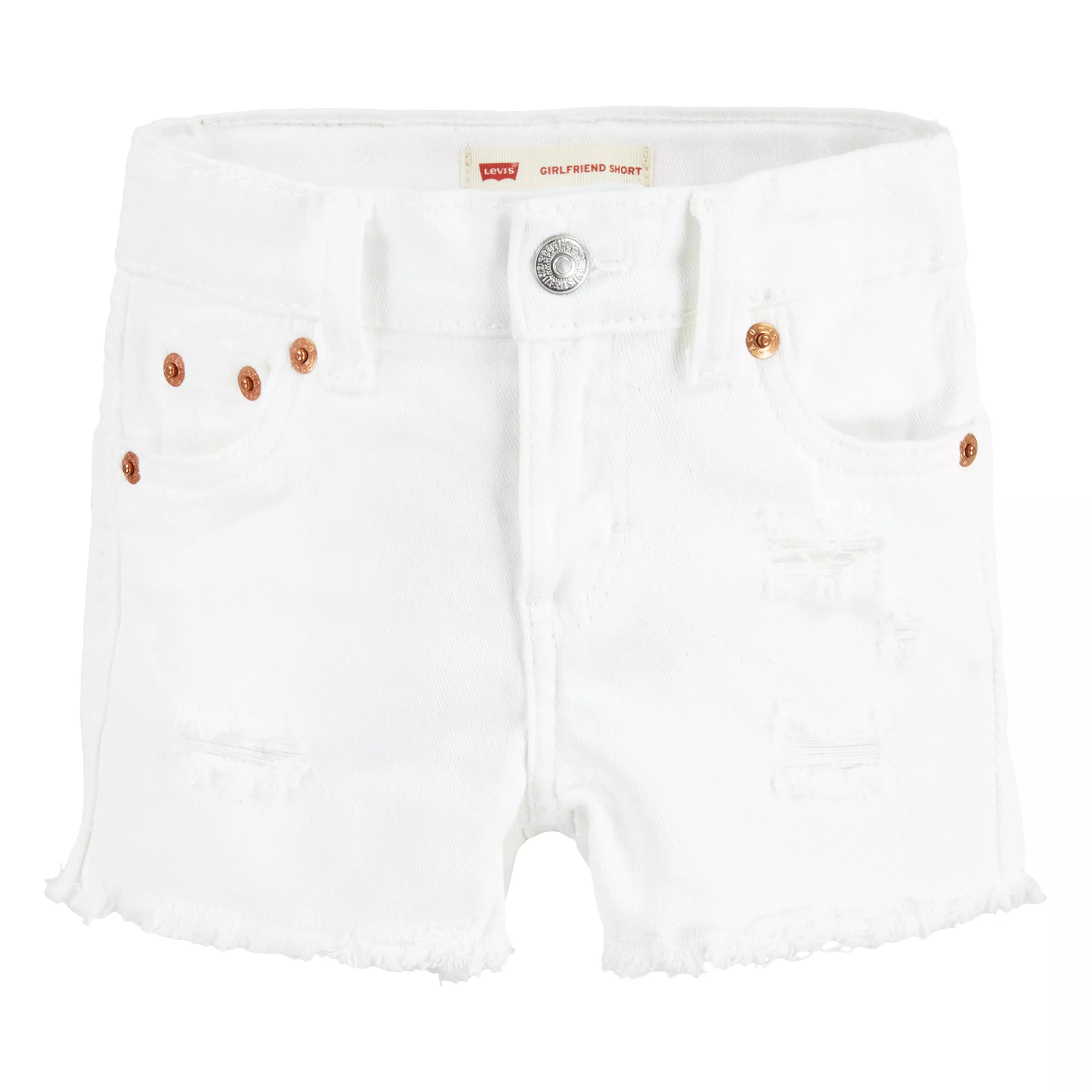 Levi's Toddler Girls' Girlfriend Fit Wash Distressed Denim Shorty Shorts - White - WHITE
