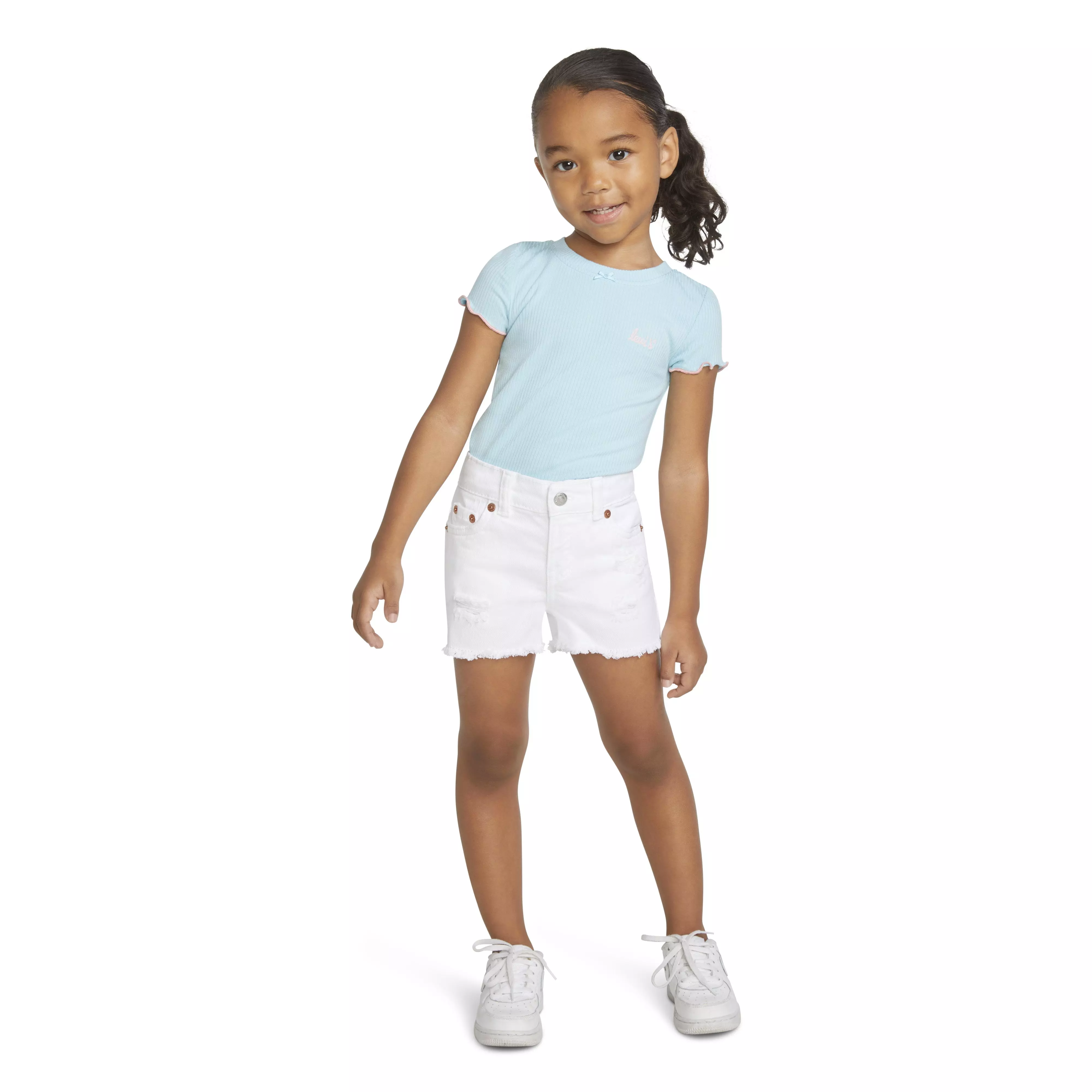Levi's Toddler Girls' Girlfriend Fit White Wash Distressed Denim Shorty Shorts - WHITE