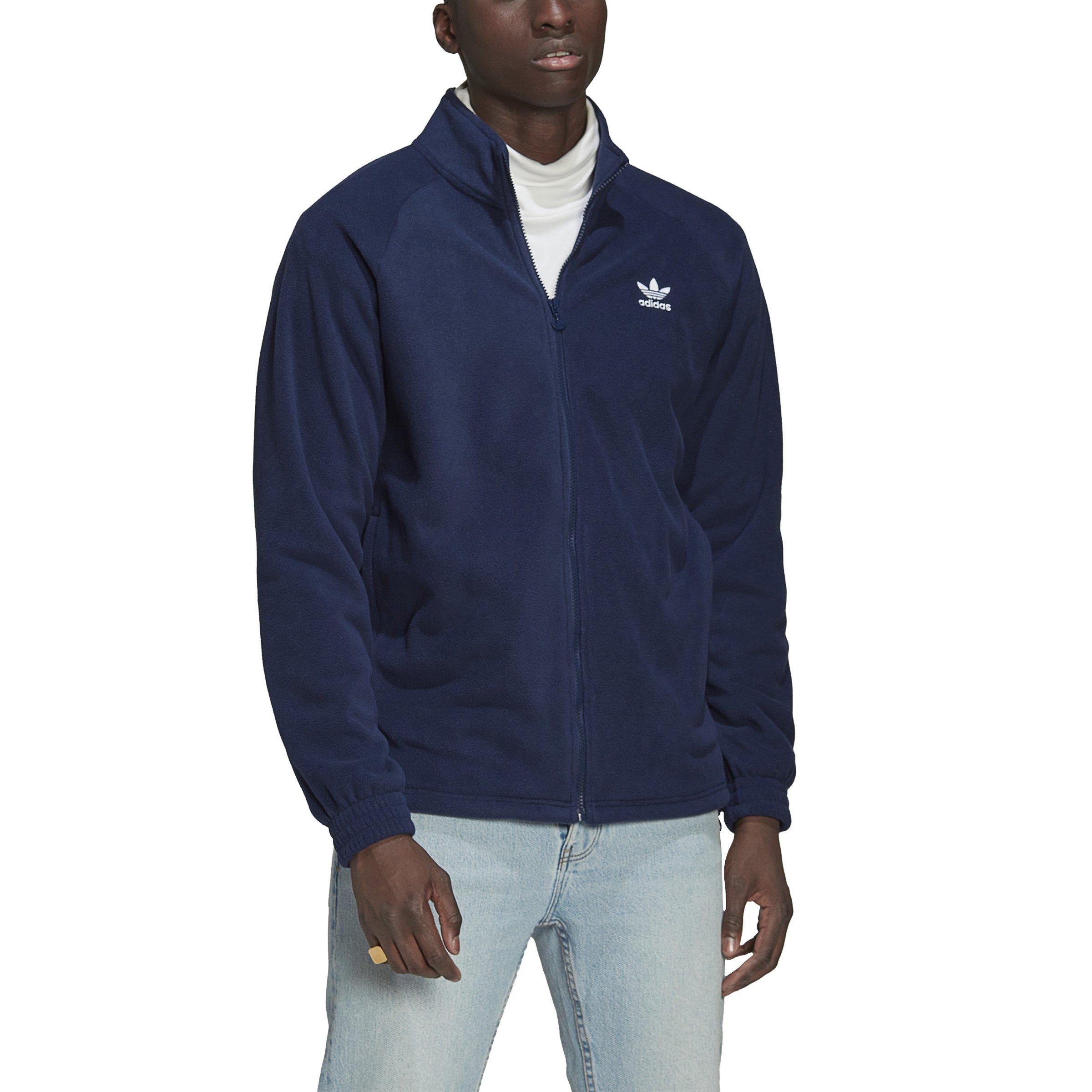 adidas Orginals Men's Adicolor Classics Trefoil Teddy Fleece Jacket-Blue - BLUE Thumbnail View 1