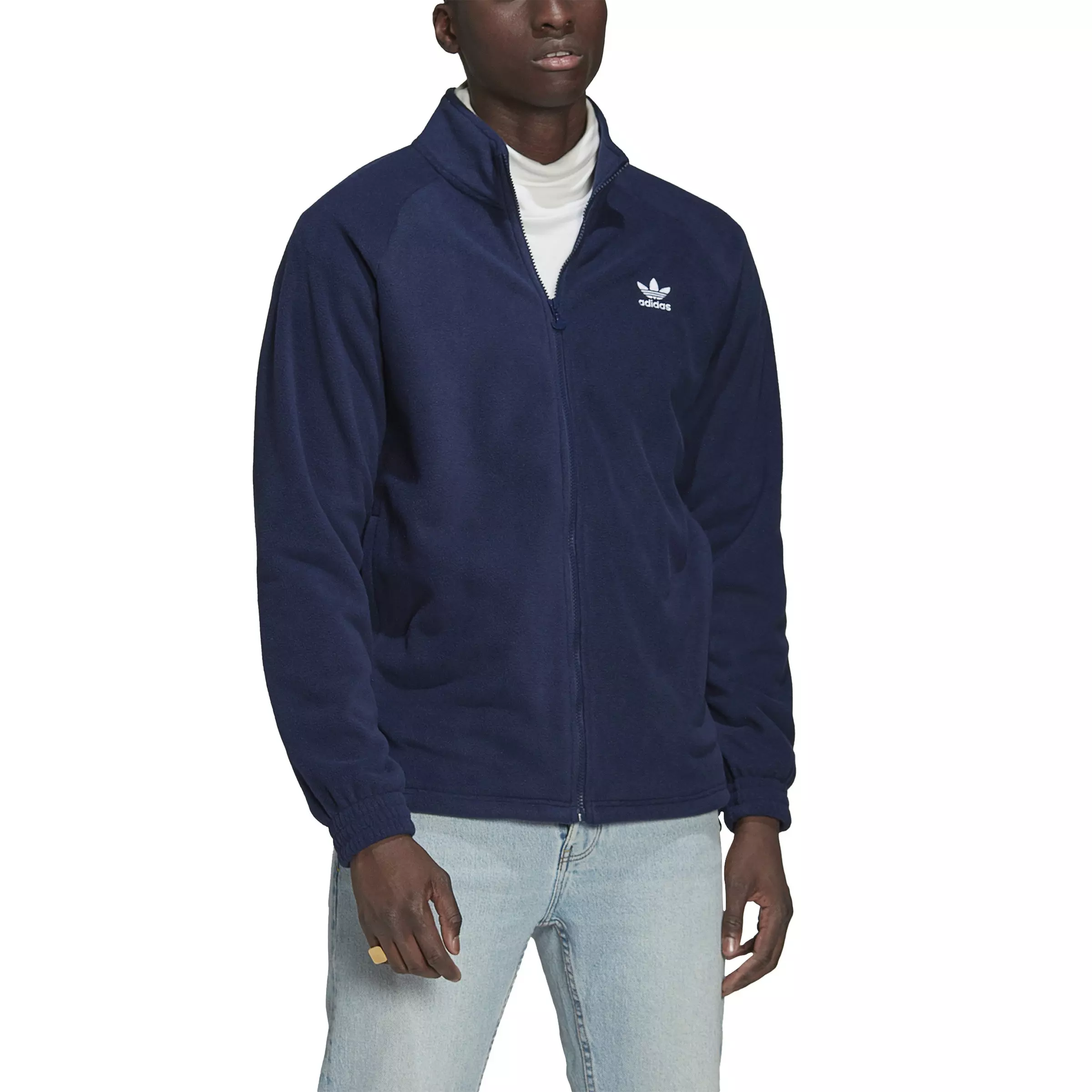 adidas Orginals Men's Adicolor Classics Trefoil Teddy Fleece Jacket-Blue - BLUE
