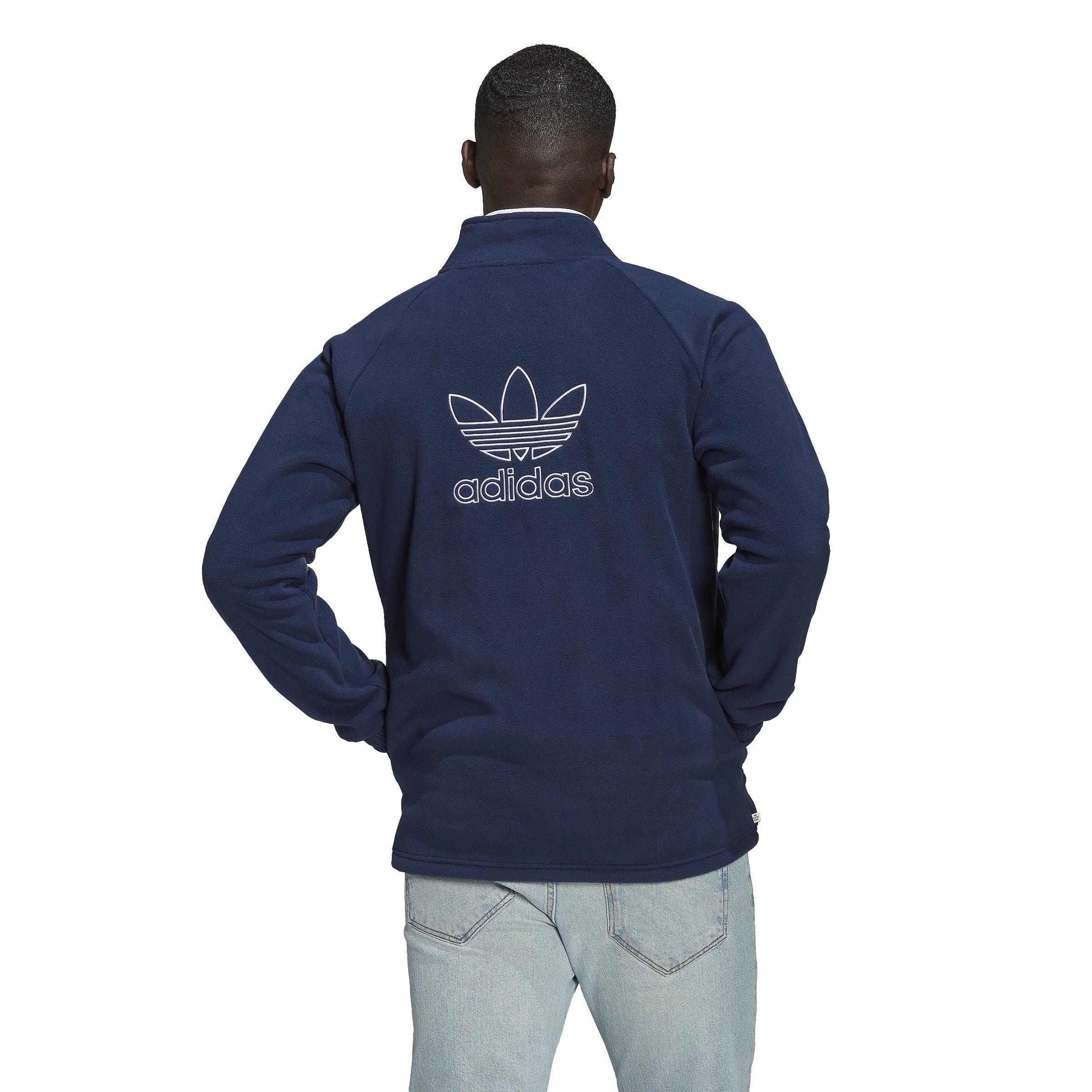 adidas Orginals Men's Adicolor Classics Trefoil Teddy Fleece Jacket-Blue - BLUE Thumbnail View 3