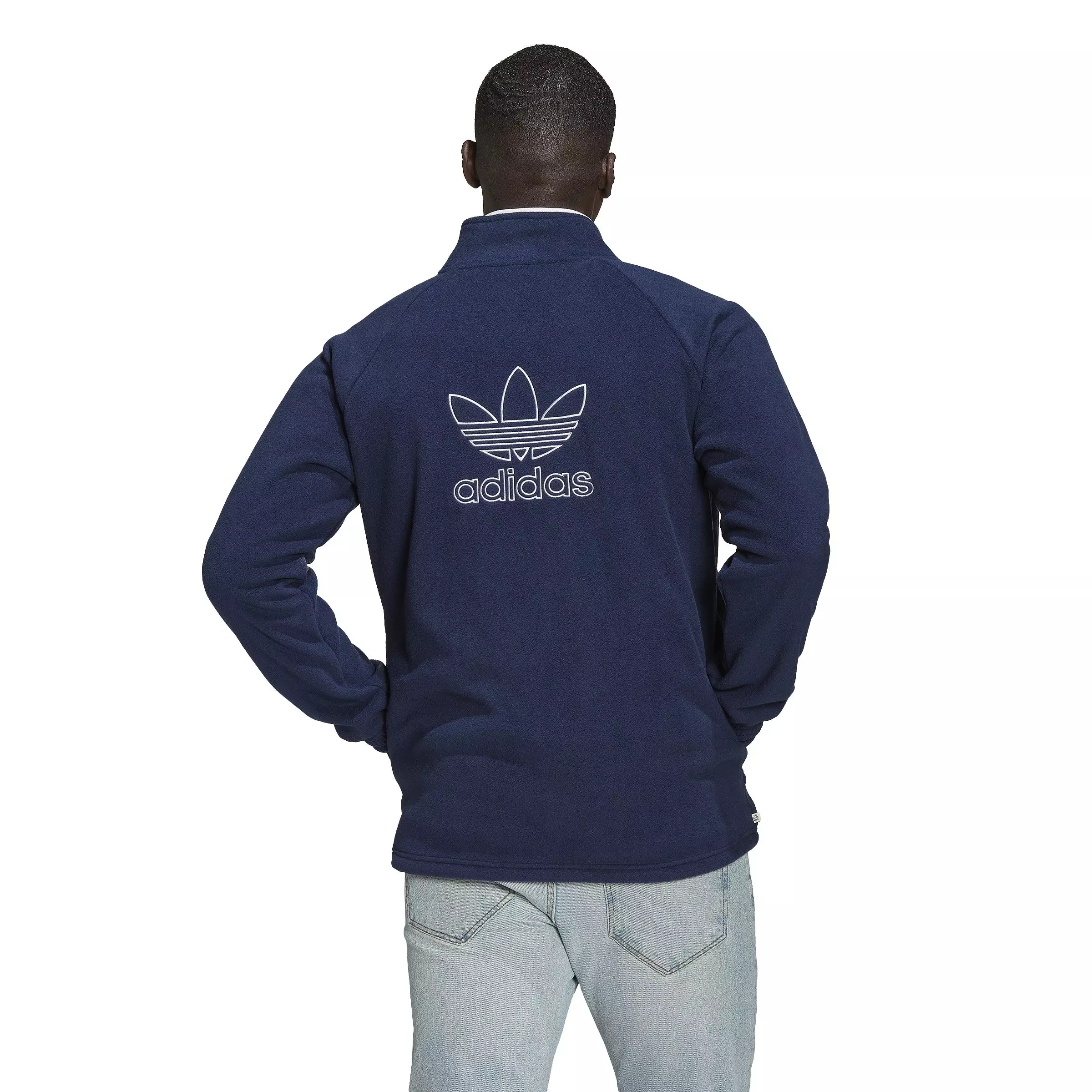 adidas Orginals Men's Adicolor Classics Trefoil Teddy Fleece Jacket-Blue - BLUE