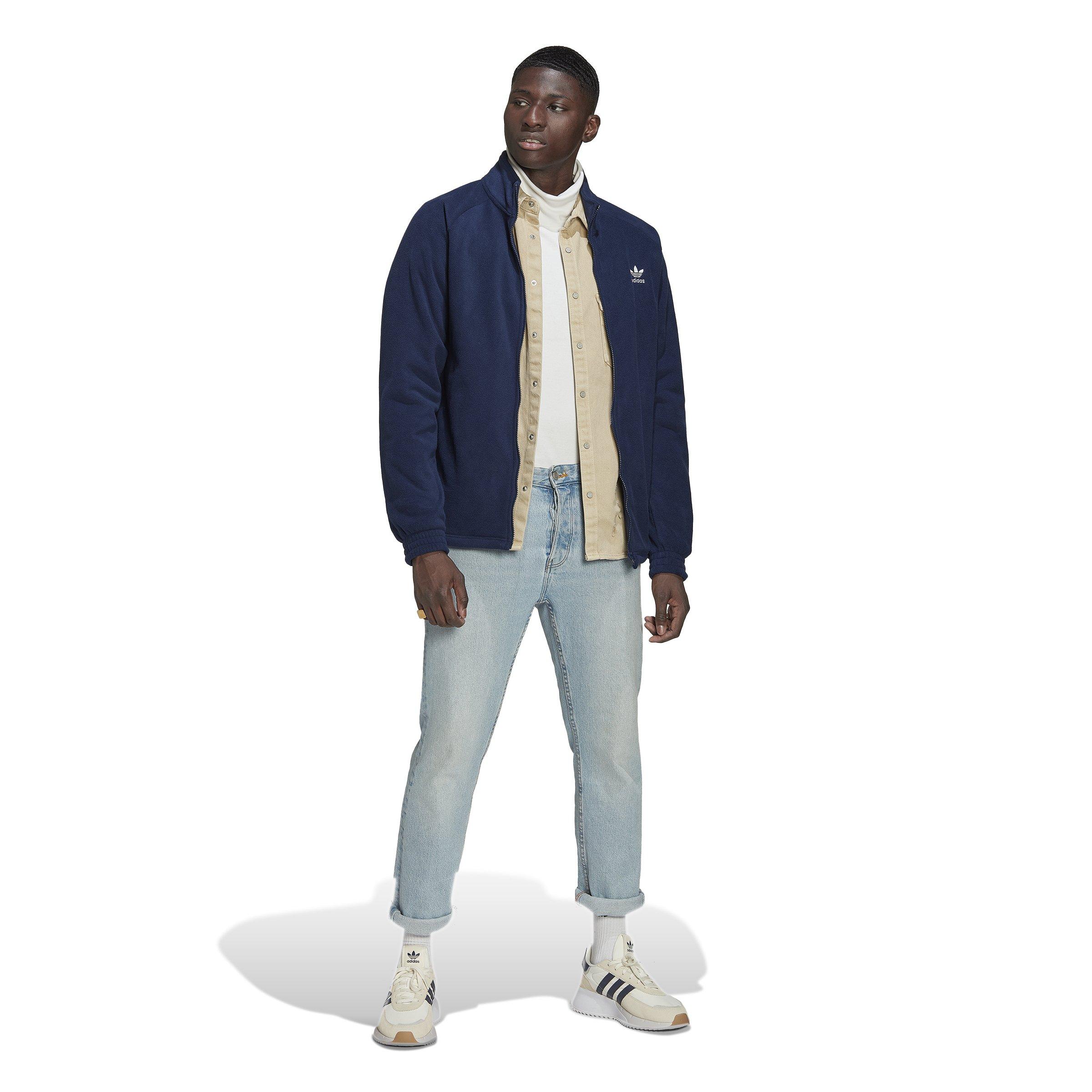 adidas Orginals Men's Adicolor Classics Trefoil Teddy Fleece Jacket-Blue - BLUE Thumbnail View 6