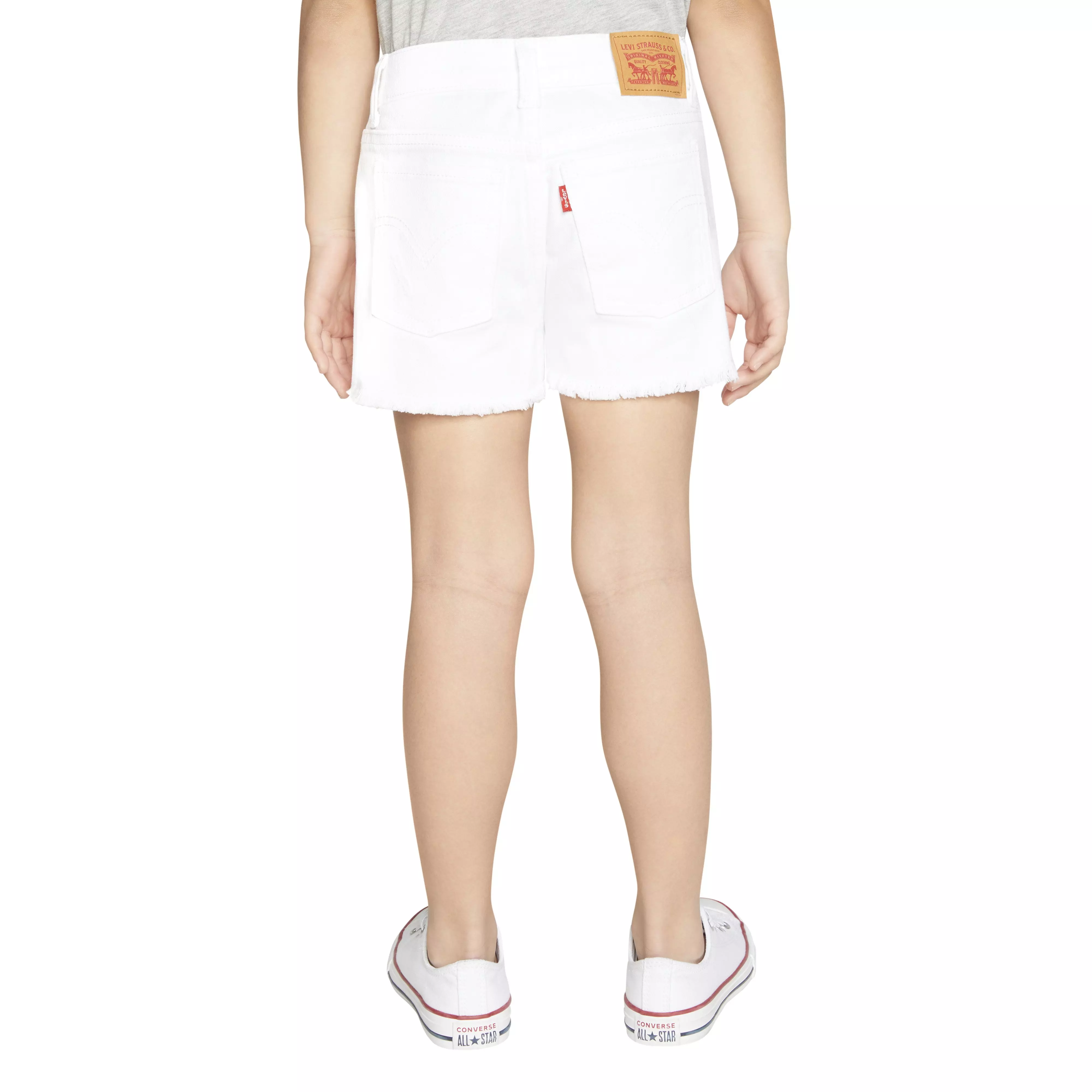 Levi's Little Girls' Girlfriend Fit White Wash Distressed Denim Shorty Shorts - WHITE