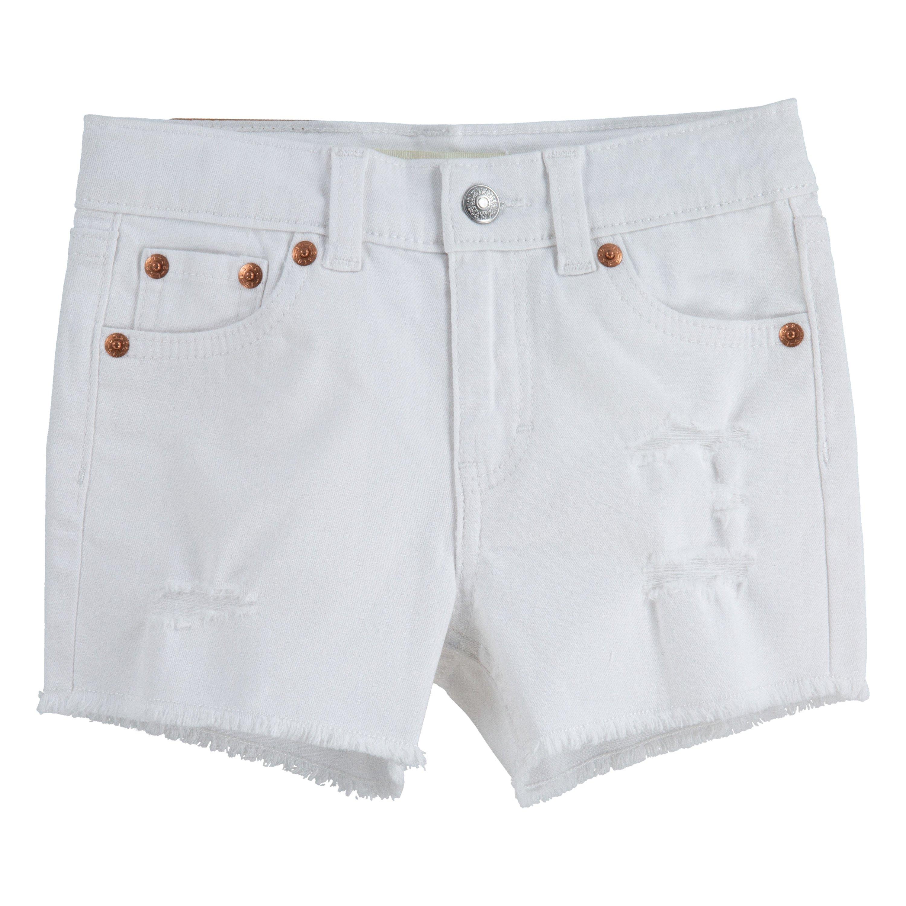 Levi's Girlfriend Fit Distressed Little Girls' White Wash Denim Shorty Shorts