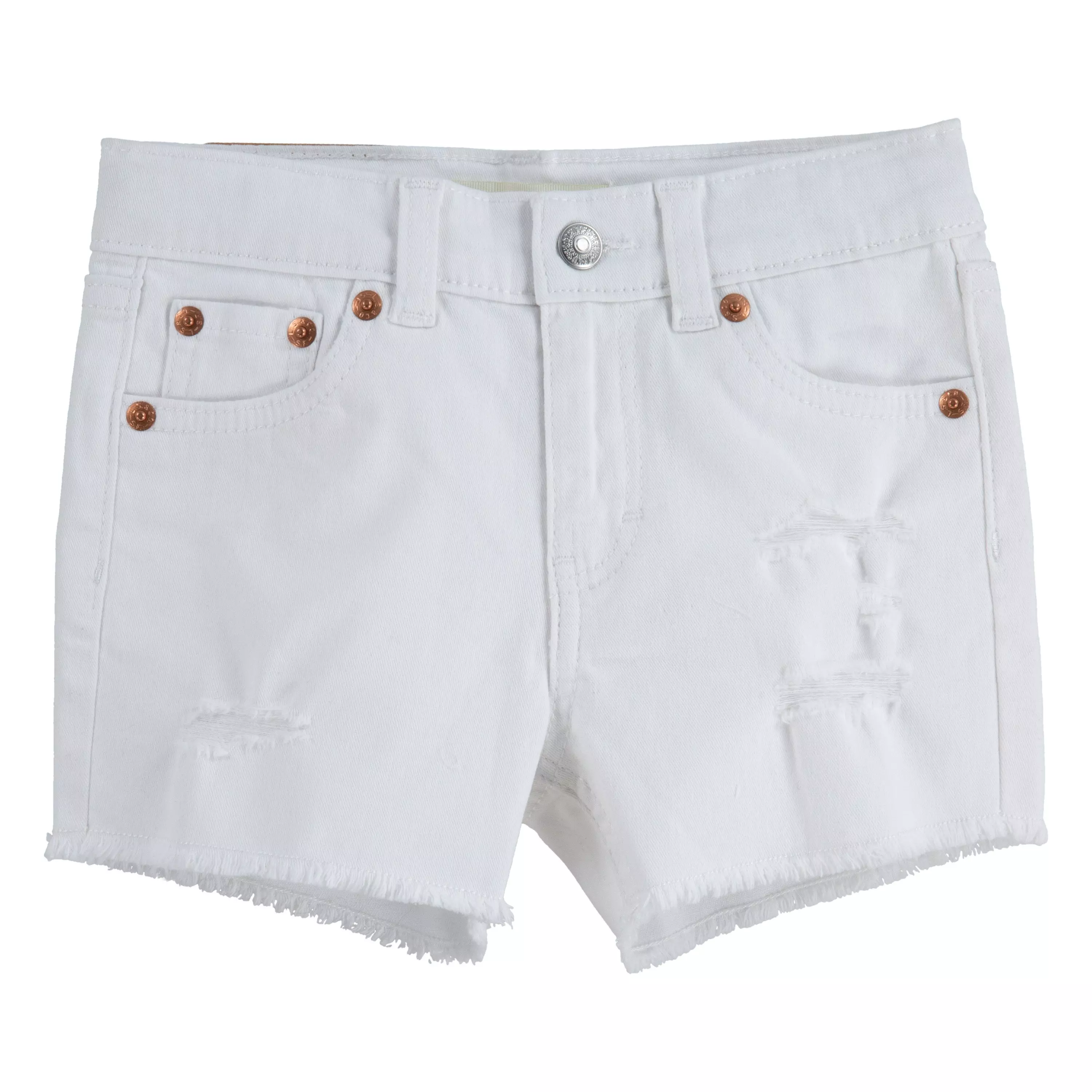 Levi's Little Girls' Girlfriend Fit White Wash Distressed Denim Shorty Shorts - WHITE
