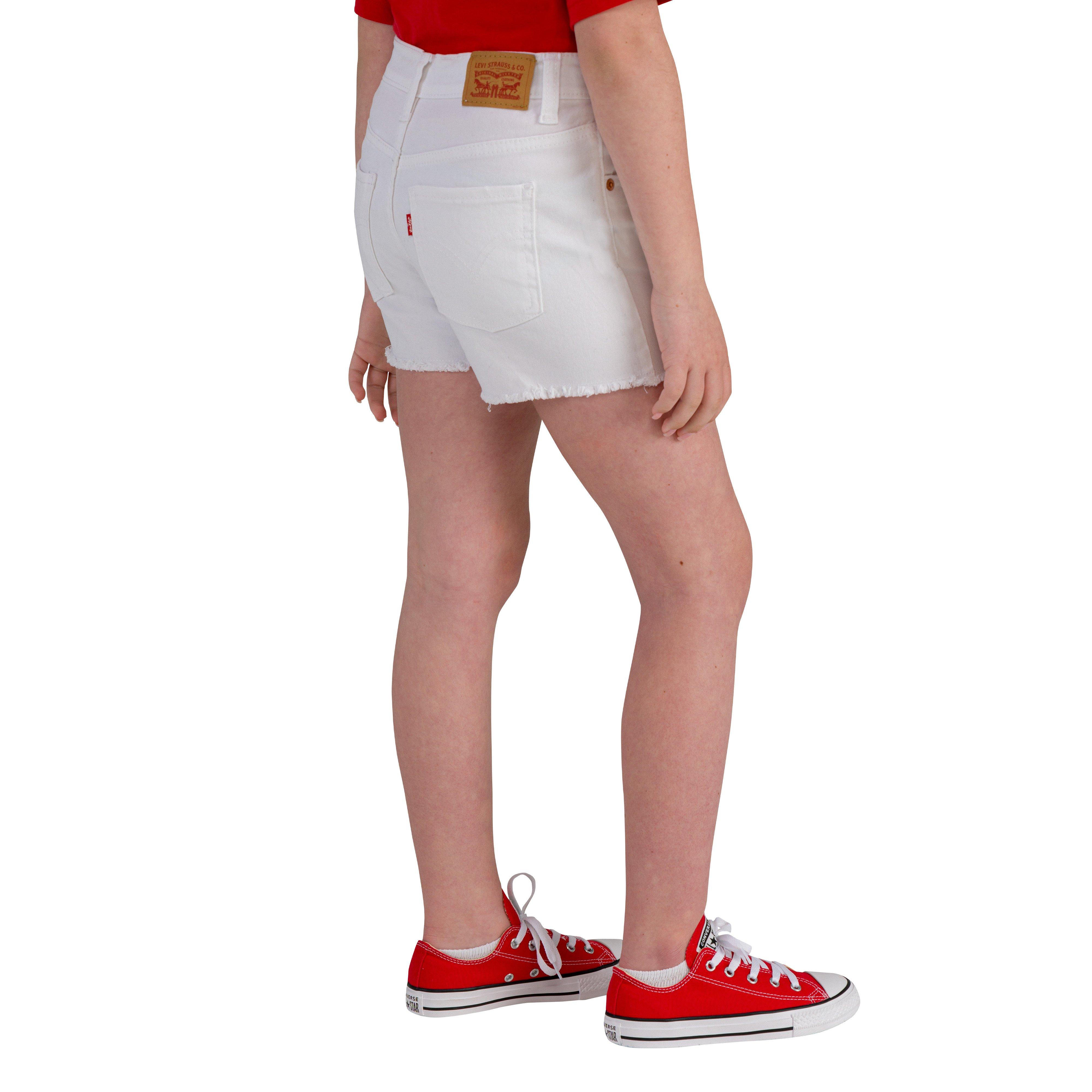 Levi's Girlfriend Fit Distressed Big Girls' White Wash Denim Shorty Shorts