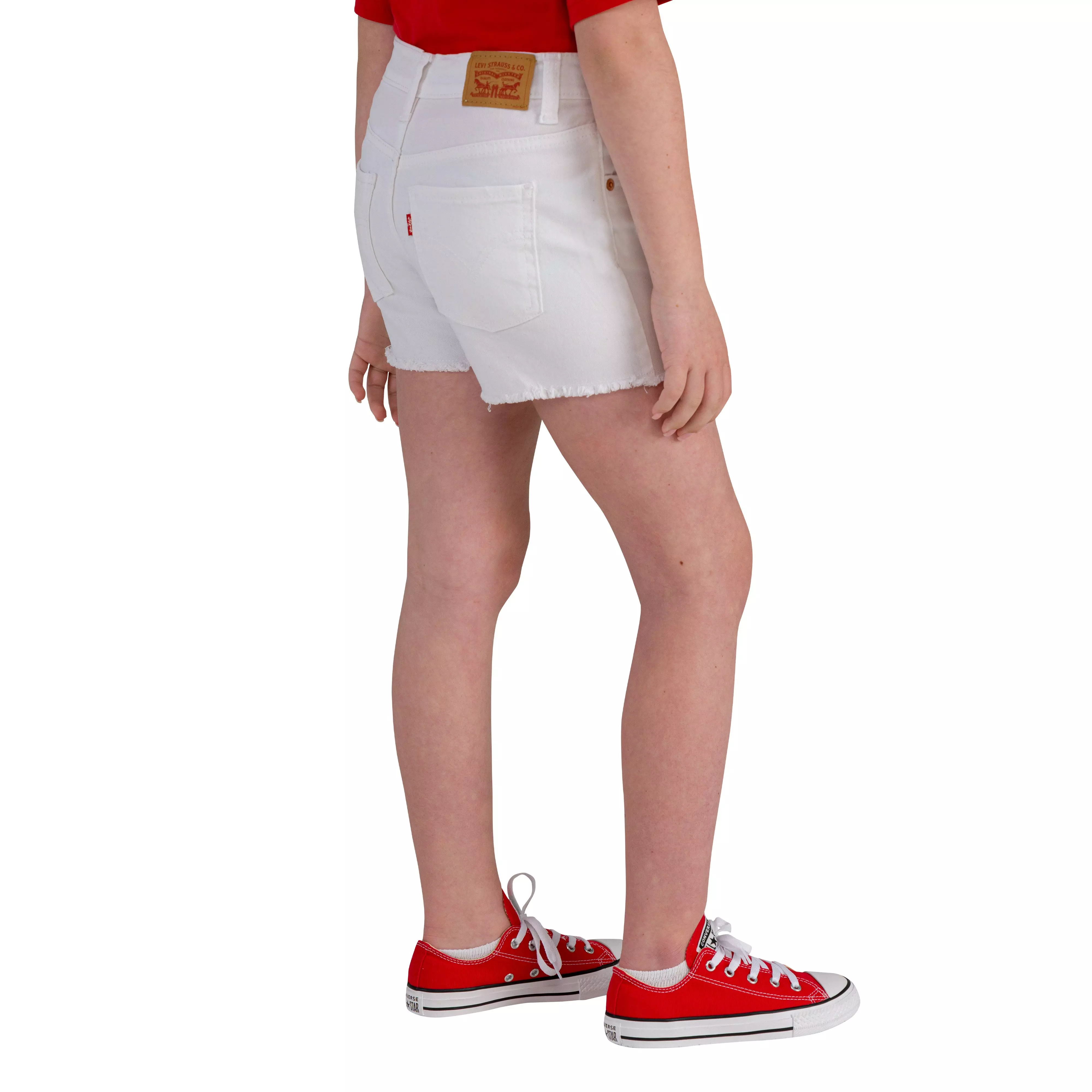 Levi's Big Girls' Girlfriend Fit White Wash Distressed Denim Shorty Shorts - WHITE