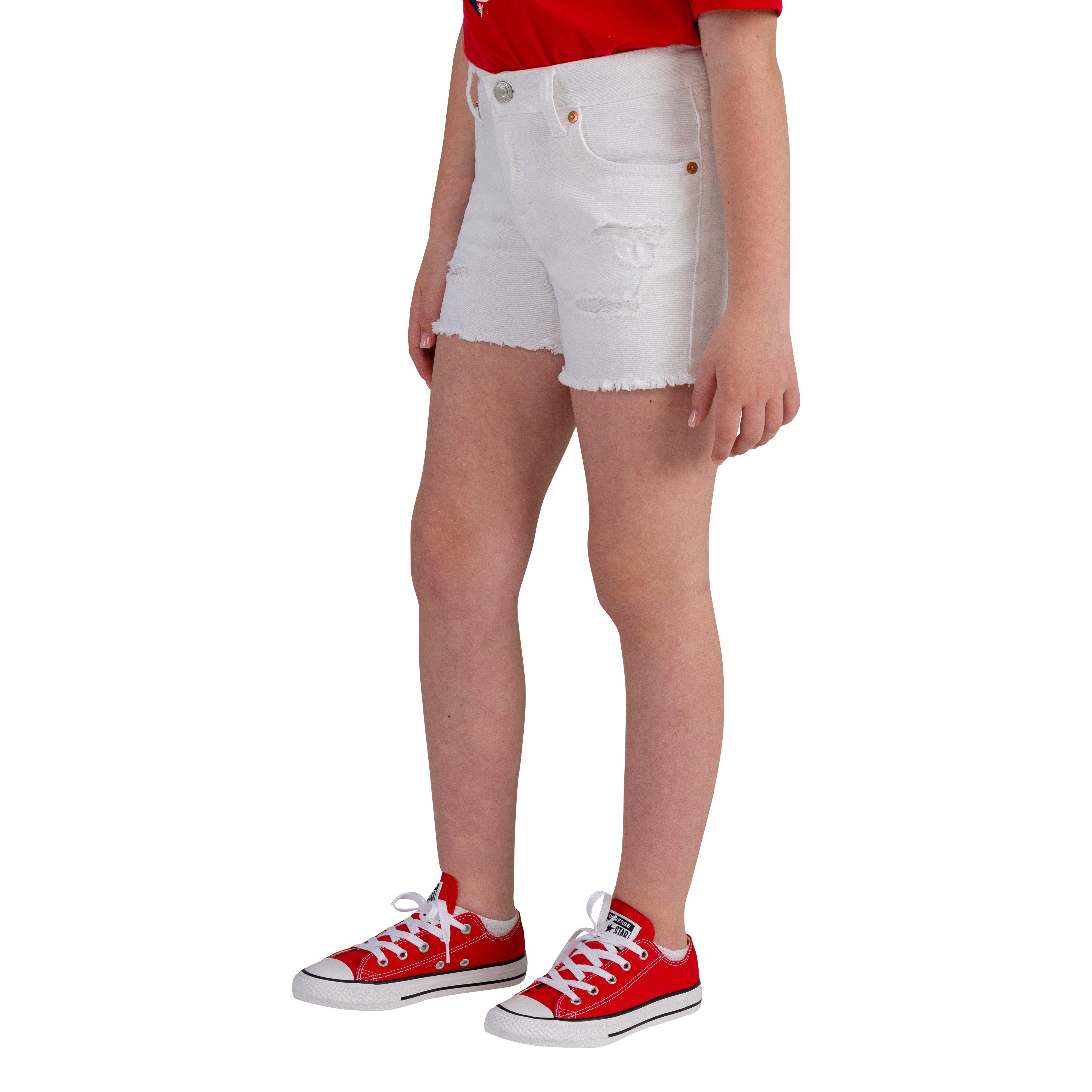 Levi's Girlfriend Fit Distressed Big Girls' White Wash Denim Shorty Shorts